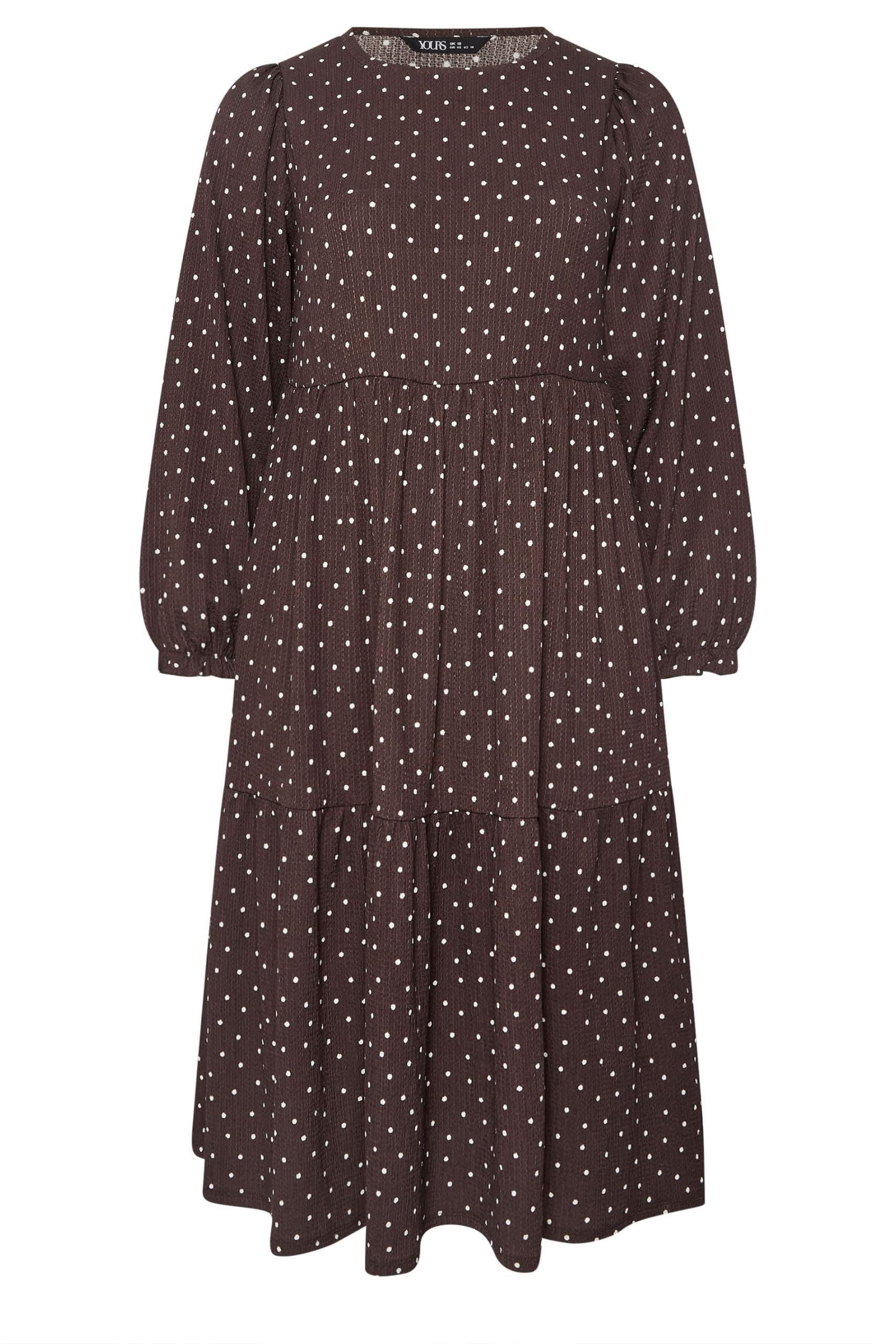 Yours Curve Chocolate Polka Dot Textured Midi Dress - Women's - Plus Size Curve