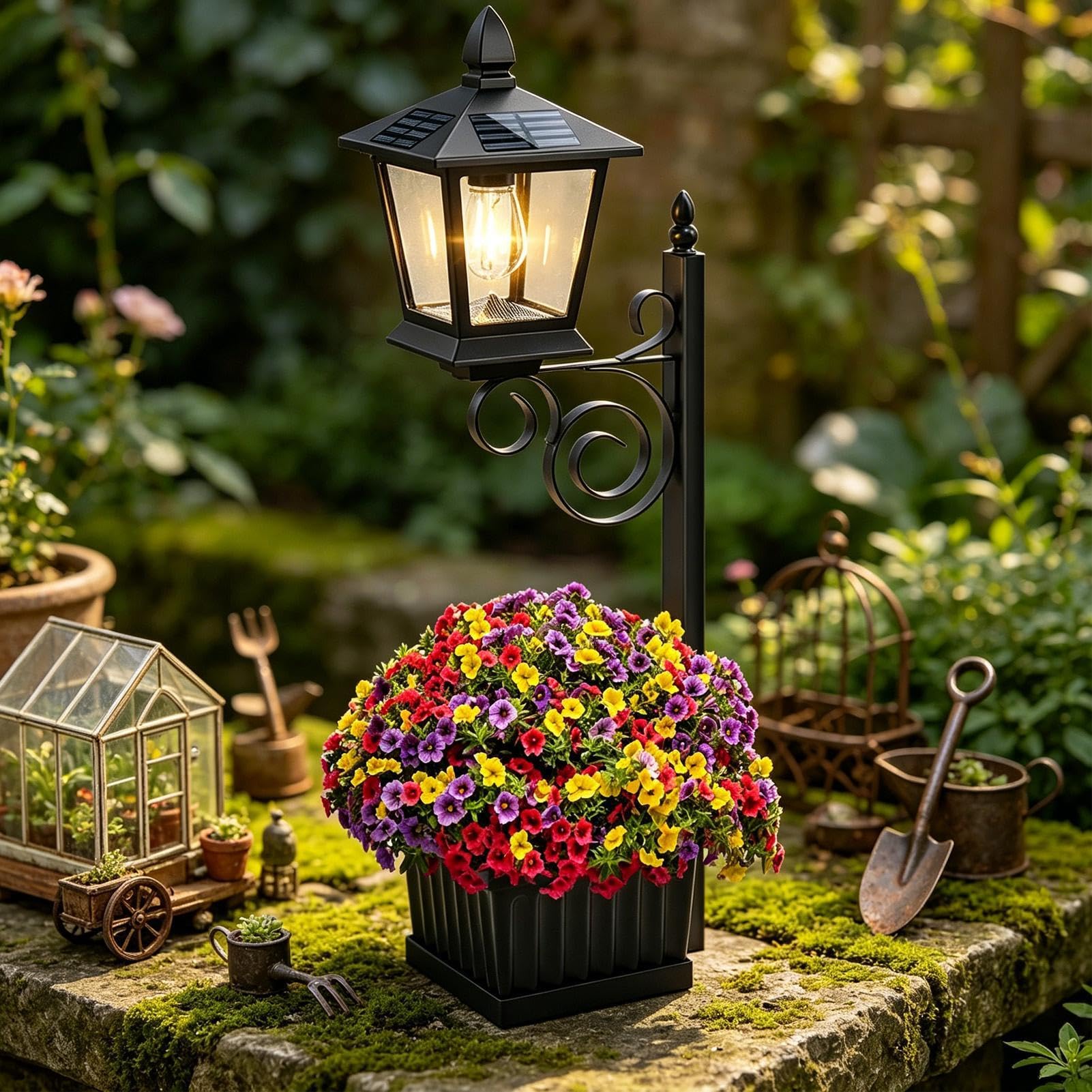 per Luce Solare con Fioriera 2 in 1 Vaso da Fiori con Lanterna Solare | Fioriera da Esterno con Illuminazione per Esterno Giardino Terrazza Prato Balcone Percorso Ingresso