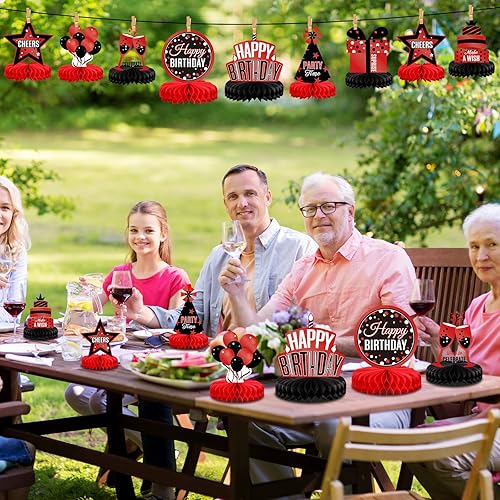 Miniatura 6 de Pajean 8 piezas de centro de mesa rojo y negro para fiesta de cumpleaños, centro de mesa rojo y negro, decoración de centro de mesa rojo para niños