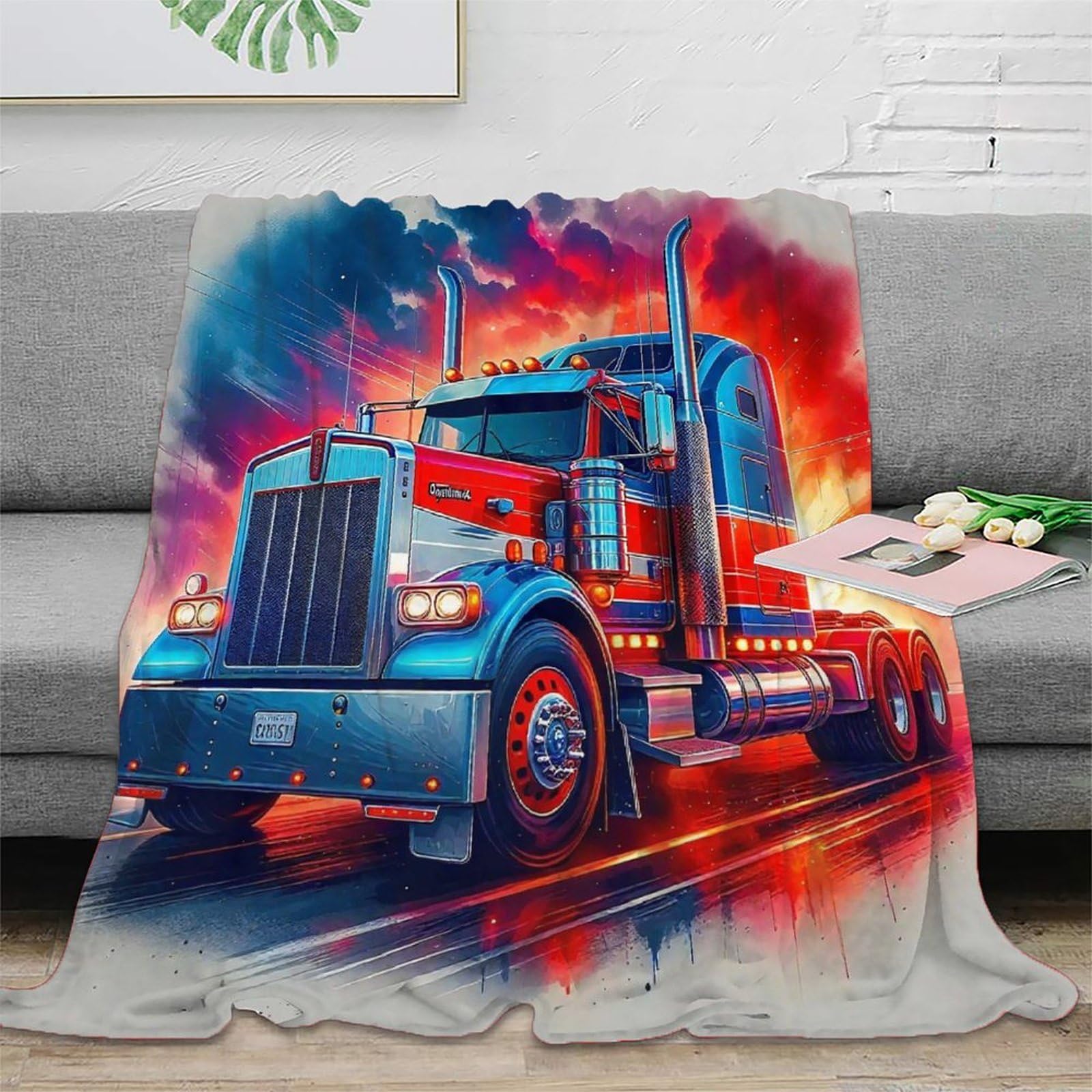 Couverture camion 3D en microfibre 200x230cm pour lit et canapé