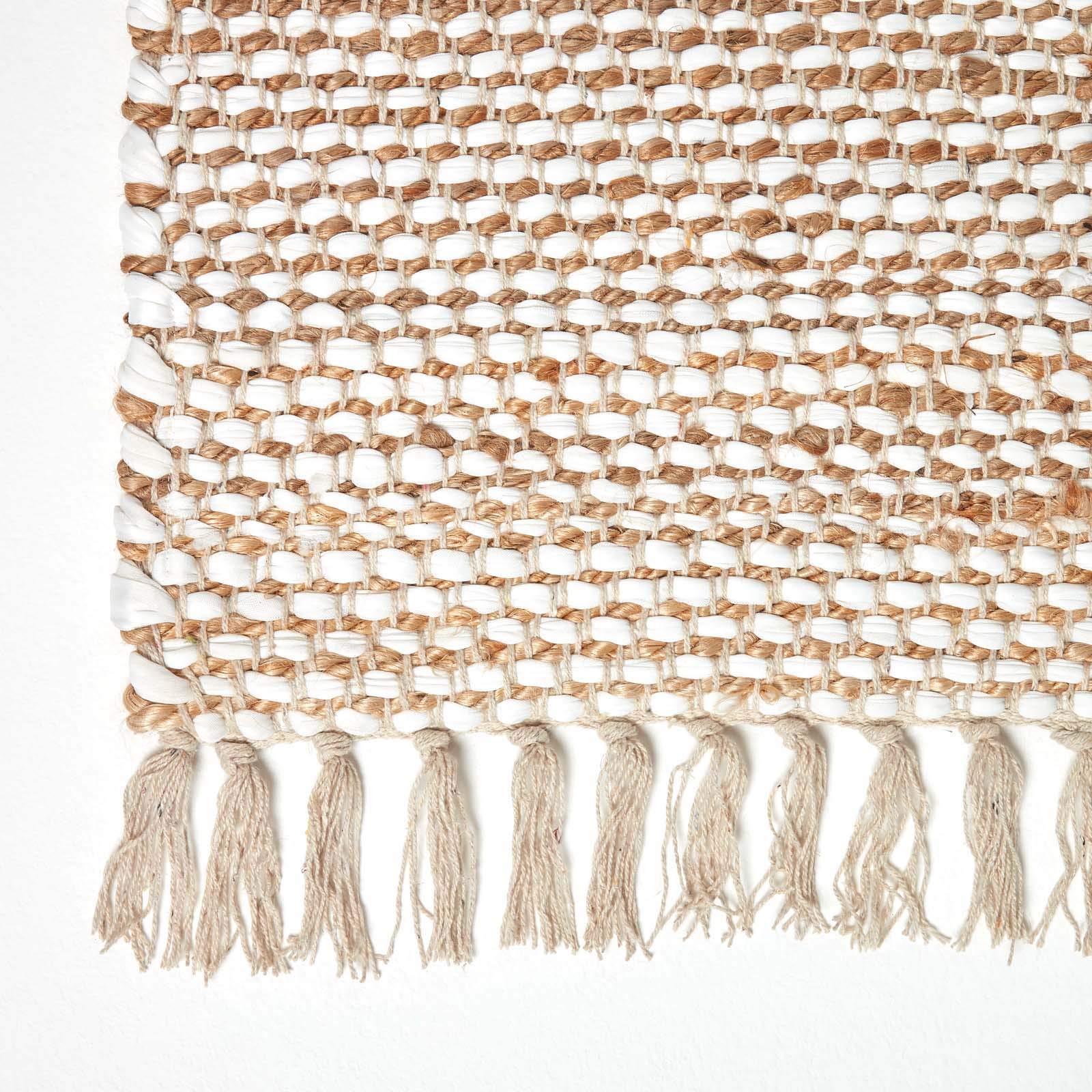 Homescapes Chindi-Teppichläufer Horizon 66x200 cm, handgewebter Teppich im Flickenteppich-Stil mit Zickzack-Muster, Flachgewebe aus Hanf & Baumwolle, Creme-Natur