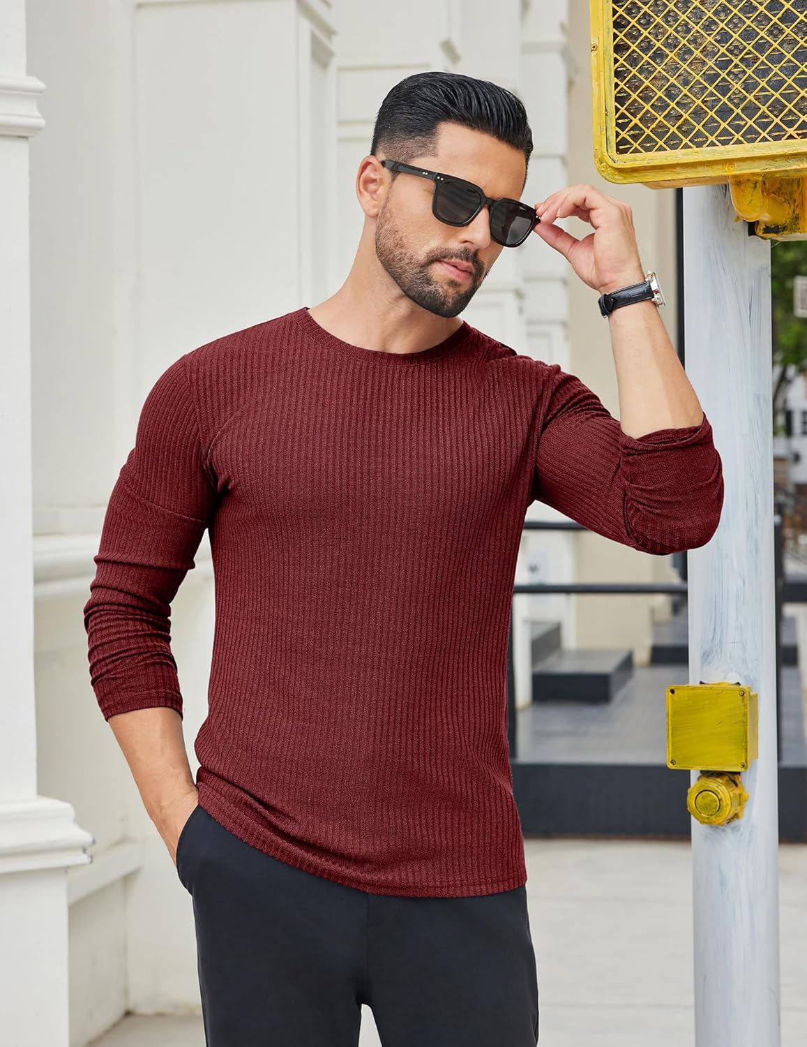 COOFANDY Men's 2 Pack Muscle T-Shirt Stretch Long Sleeve Gym Workout Bodybuilding Training Tee Shirts Casual Hipster Tops