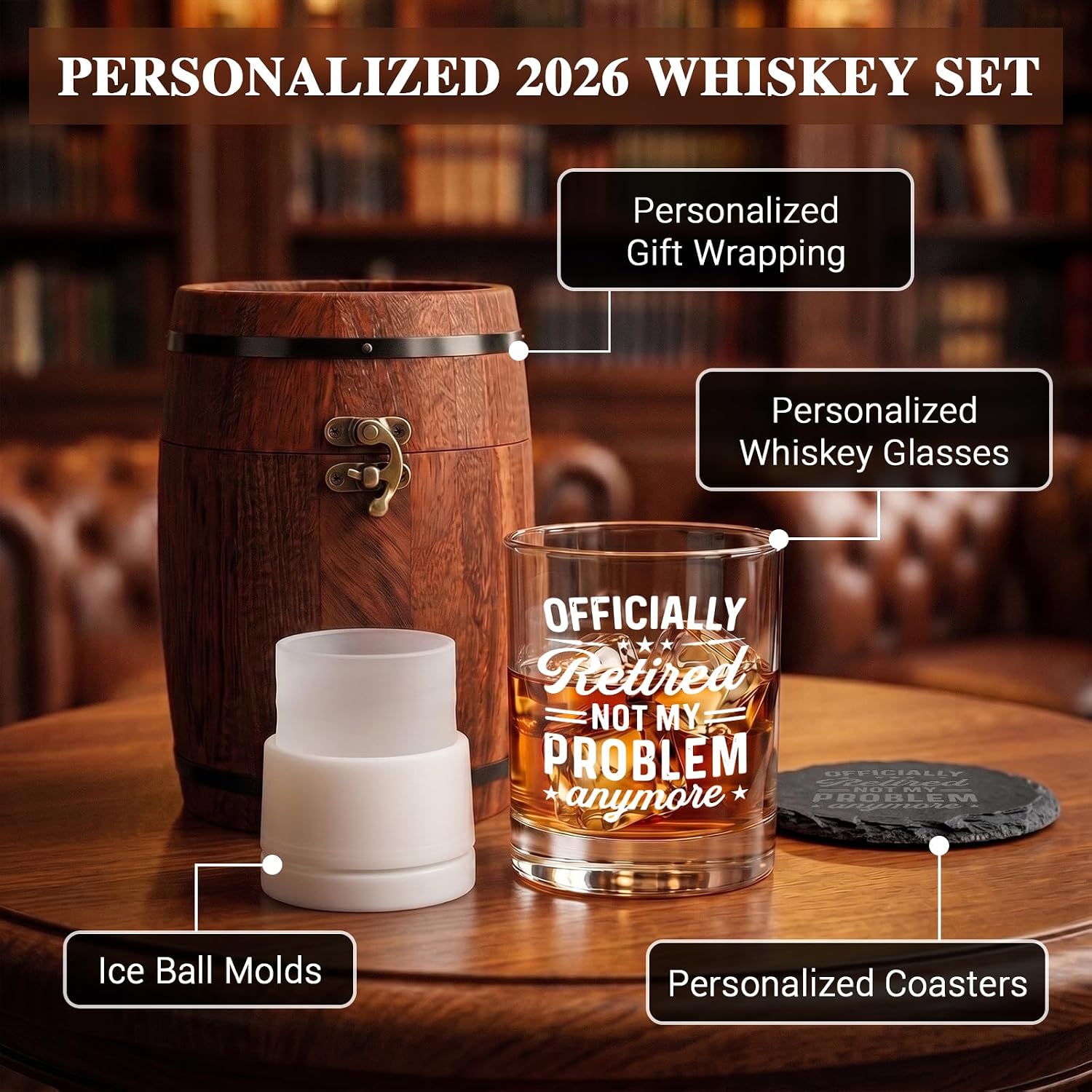 Funny Retirement Gifts for Men Whiskey Glass Set - Retired 2026 image 3