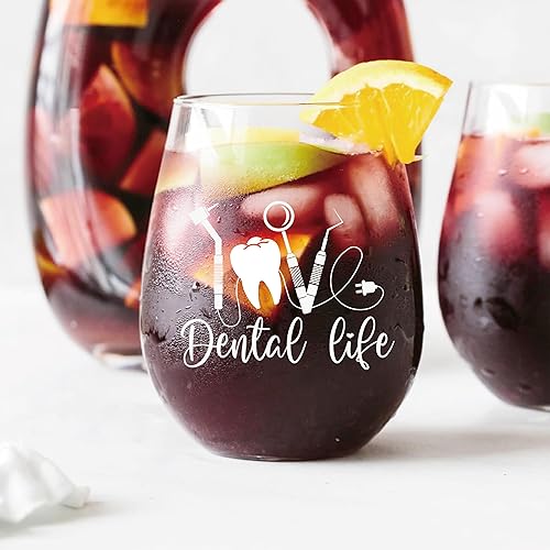 Miniatura 3 de AGMDESIGN Dental Life - Divertidas copas de vino con caja de regalo, regalo de graduación para estudiantes dentales, regalos de cumpleaños de