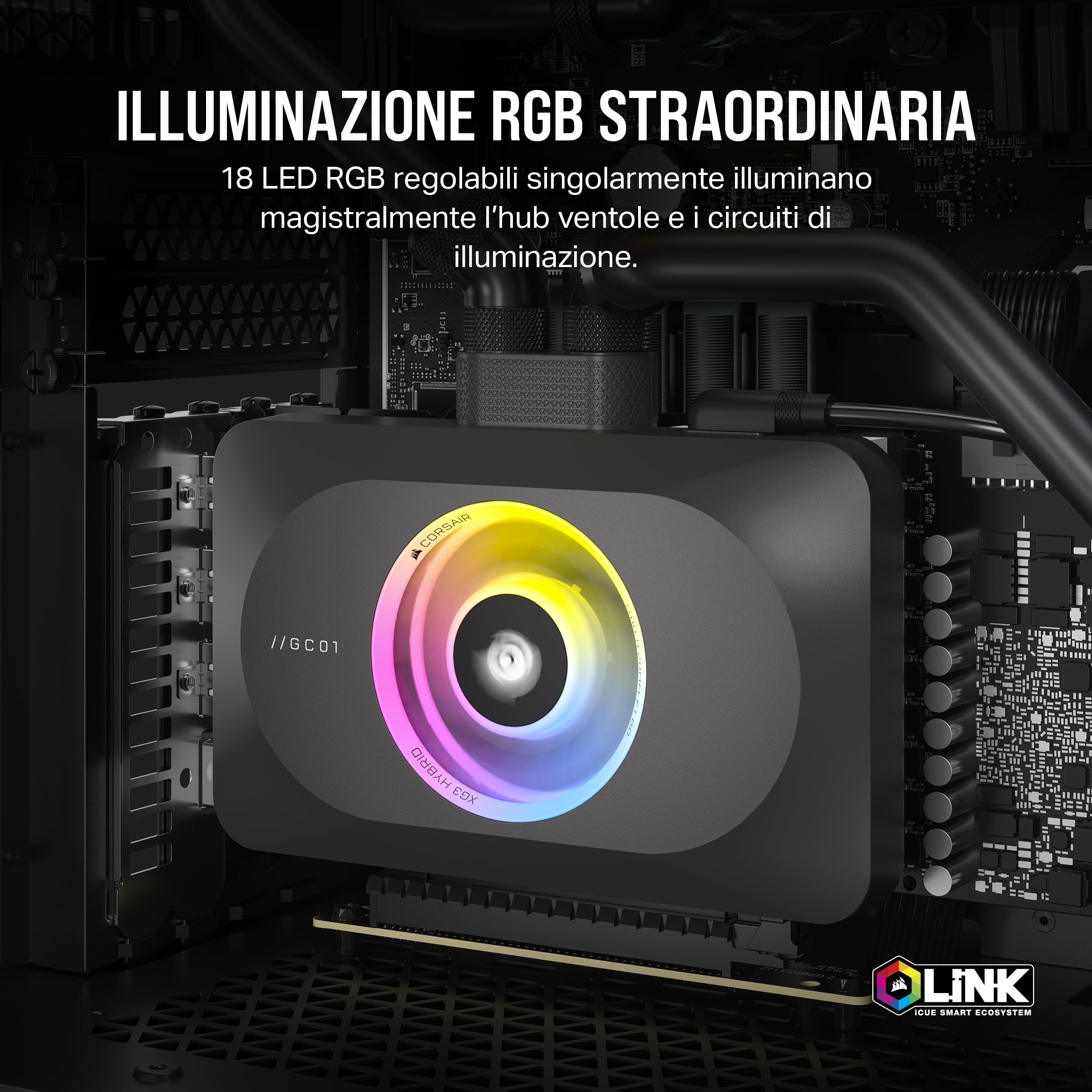 CORSAIR iCUE LINK XG3 RGB Hybrid Waterblock per GPU - Sistema di Raffreddamento Ibrido Personalizzato - Compatibilità con 4070, 4070 Ti - Nero