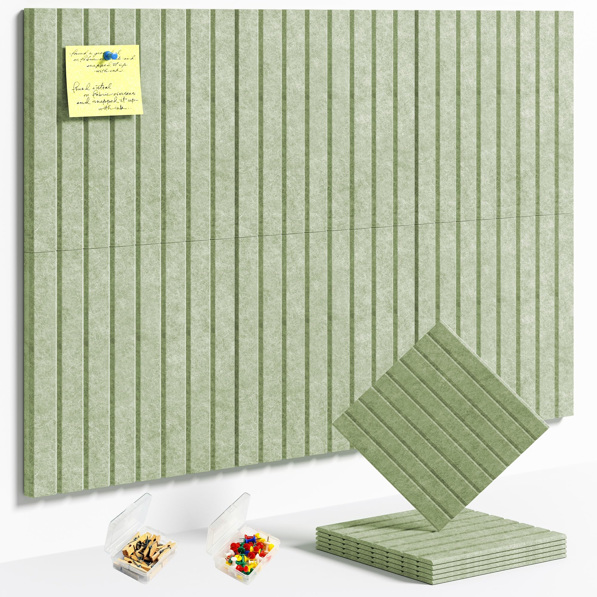HyFanStr Felt Slatted Bulletin Board, 9mm Extra Thick Pin Board for Walls, 90 x 60 cm-6 Pack Large Cork Board Alternative with Nano Adhesive Hardware for Home Office Kitchen School Decor
