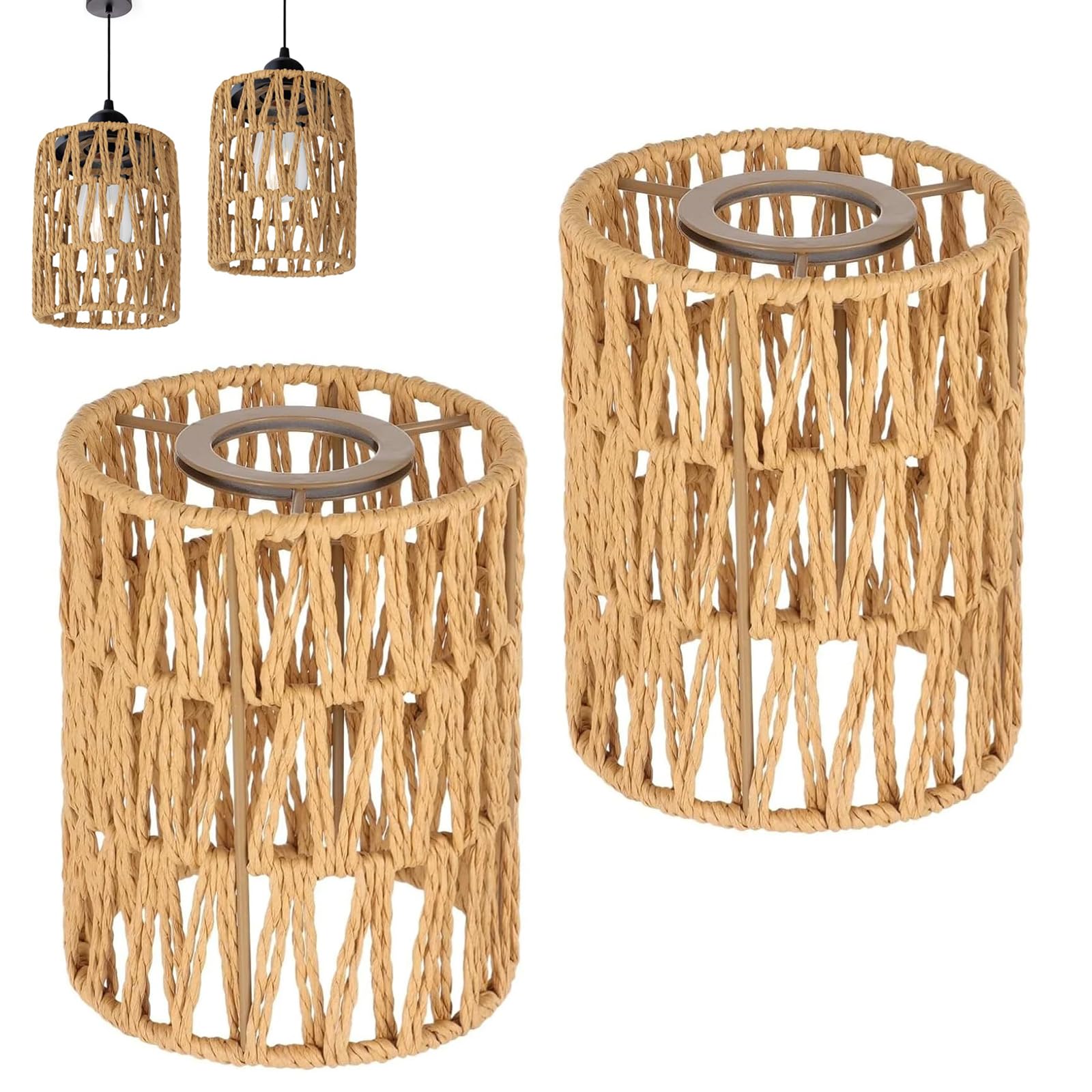 Baluue Set Di 2 Paralumi In Rattan Intrecciato A Mano - 2,5 X 2,5 Cm - Luce Soffusa