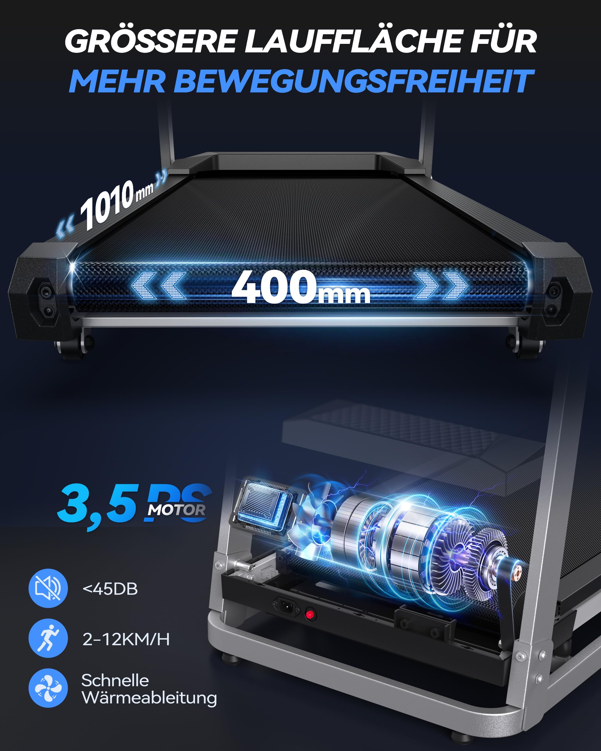 Laufband für Zuhause Klappbar, 12 km/h Treadmill mit 12 HIIT Programme, 3,5PS Leise Laufband mit Steigung, LED-Anzeige, Sprachsteuerung, Bluetooth-Lautsprecher, APP, Laufbänder bis 180KG
