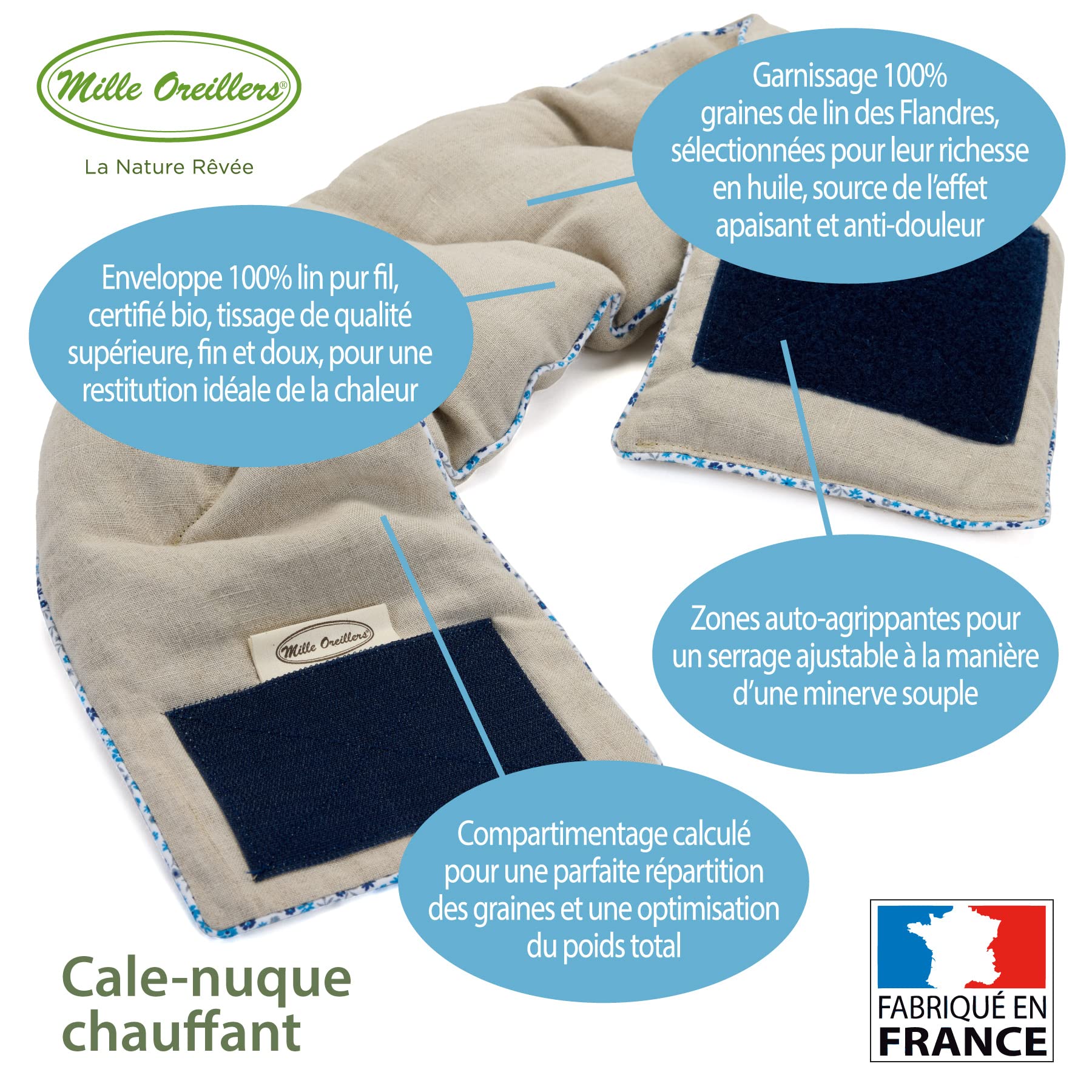 MILLE OREILLERS Cale nuque chauffant en lin naturel
