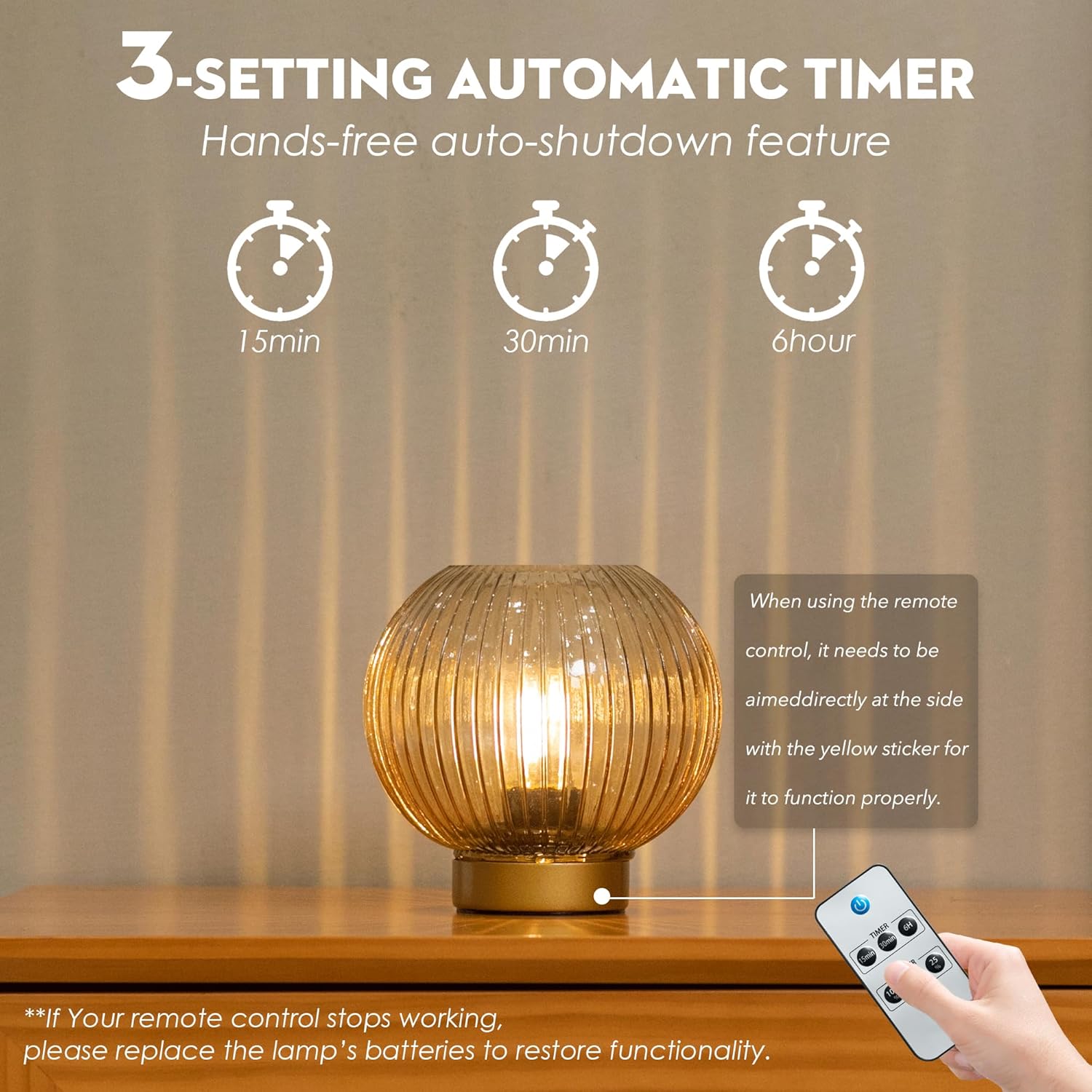 ULAROOM Battery Operated Lamp with Remote Control,Battery Powered Table Lamps with Timer&Replaceable LED Blub,Dimmable Brightness Small Lamp for New Home Gift Decorative Corner Bedroom (Yellow)