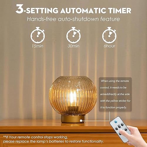 Miniatura 3 de Lámpara a pilas con control remoto, lámparas de mesa alimentadas por batería con temporizador y bombilla LED reemplazable, lámpara pequeña de brillo