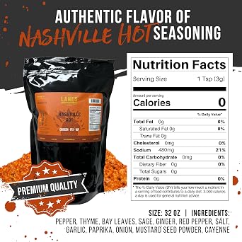 Lane's Nashville Hot Chicken Wing Seasoning, All-Natural Nashville Hot Seasoning, Perfect for Dips & Spicy Chicken Wing Rub, Made in USA, 2Lb