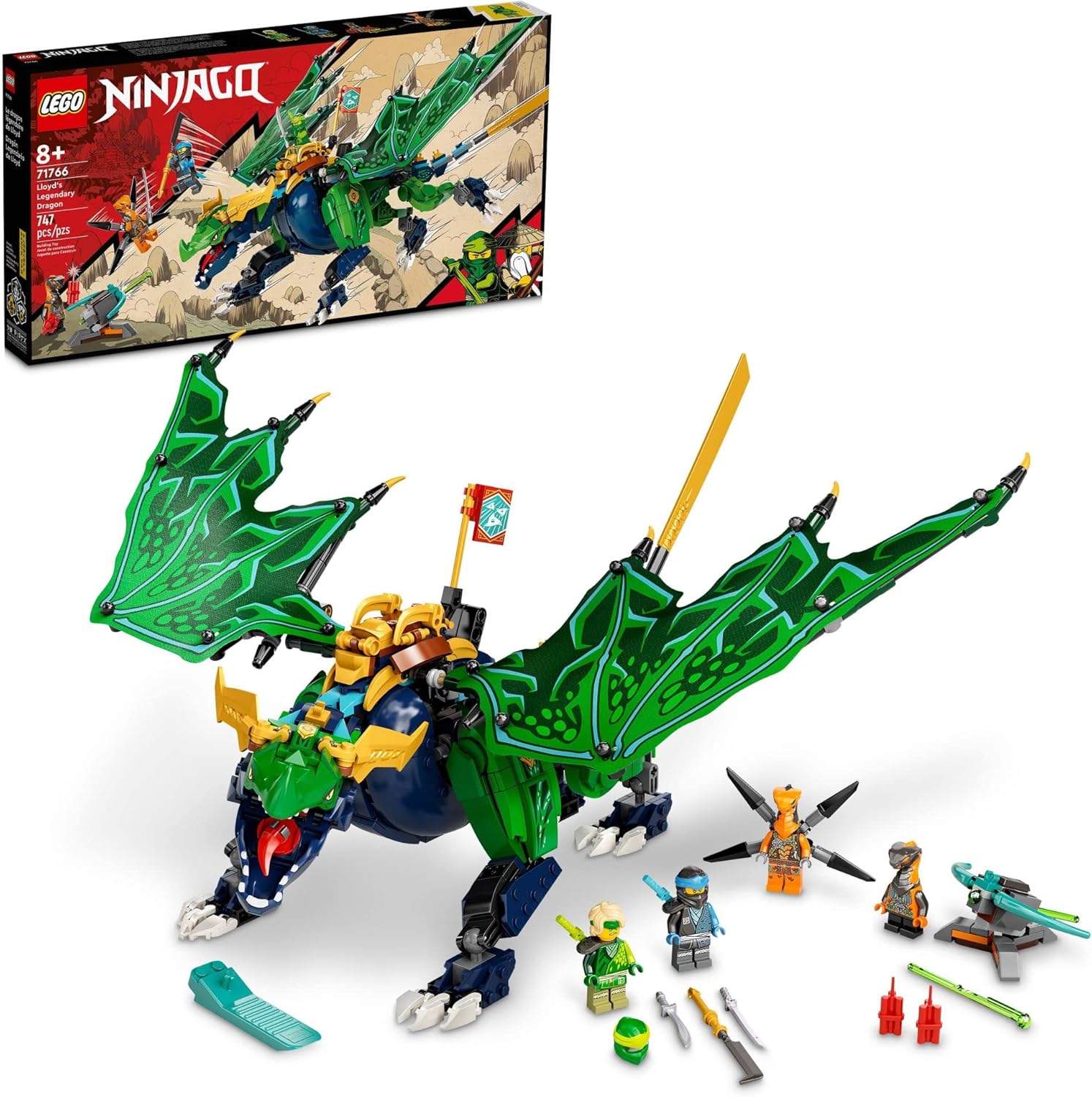 LEGO NINJAGO Lloyd’s Legendary Dragon Toy, 71766 Set with Snake Figures & NYA Minifigure, Collectible Mission Banner Series