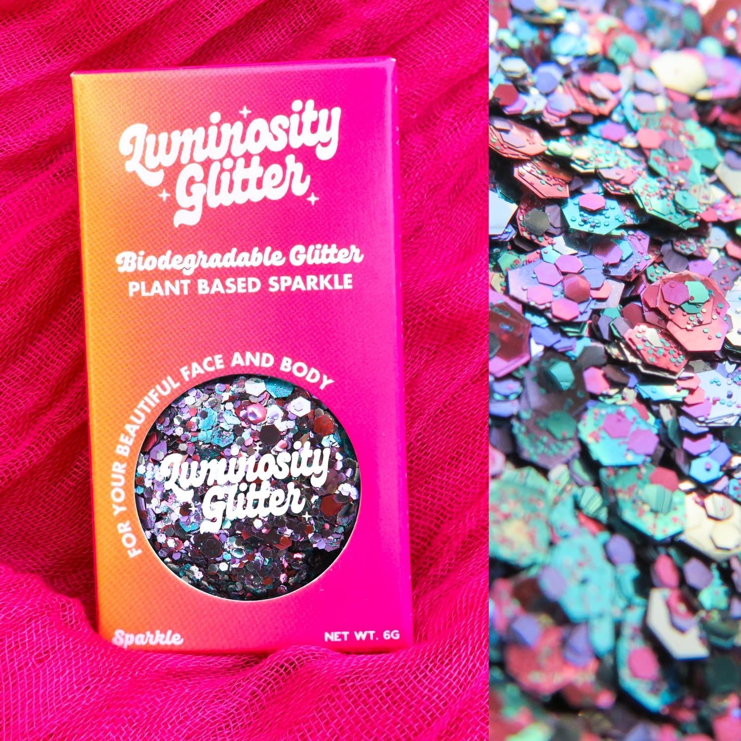 Luminosity Glitter Biodegradable Glitter - Eco-Friendly Loose Glitter for Face Body, Makeup & Festivals (6g Pot)