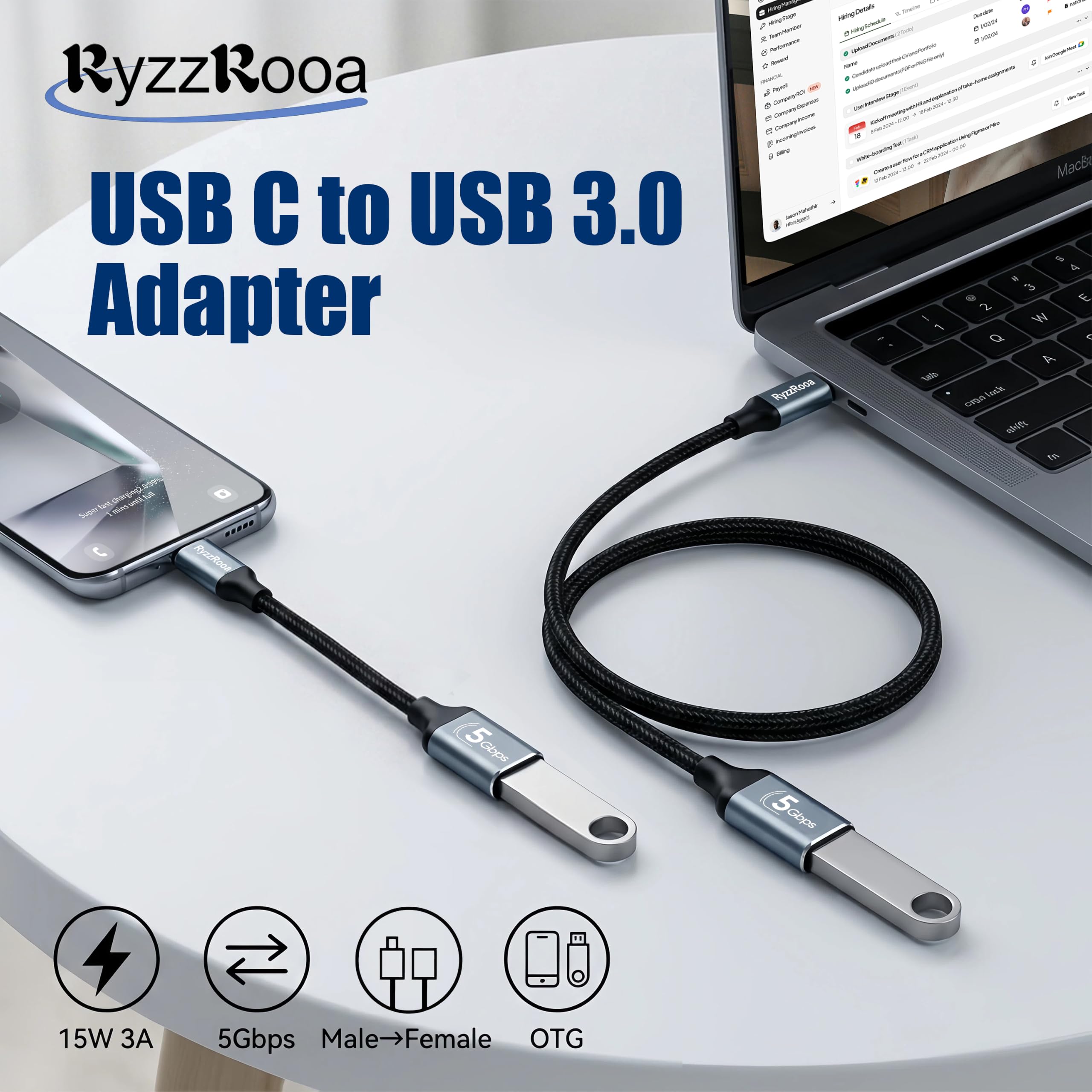 Cable USBC-USBA de 6 pulgadas, paquete de 10, 15 W-5 Gbps, macho a