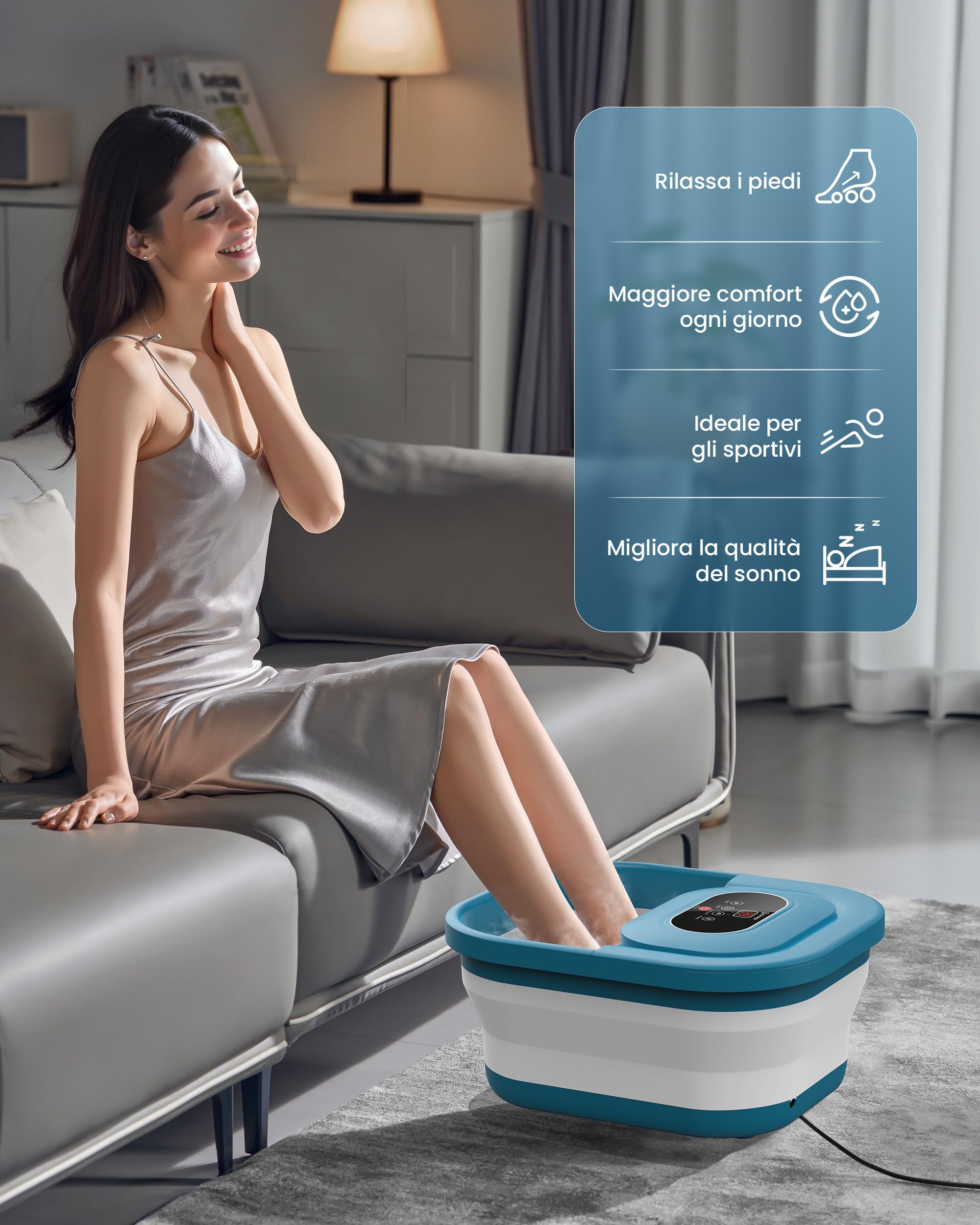 COMFIER Pedicure con massaggio e funzione di riscaldamento, massaggiatore per piedi pieghevole, funzione vibrante e frizzante, timer, pedicure pomice, 35 ℃-48 ℃, pedicure con 8 rulli shiatsu