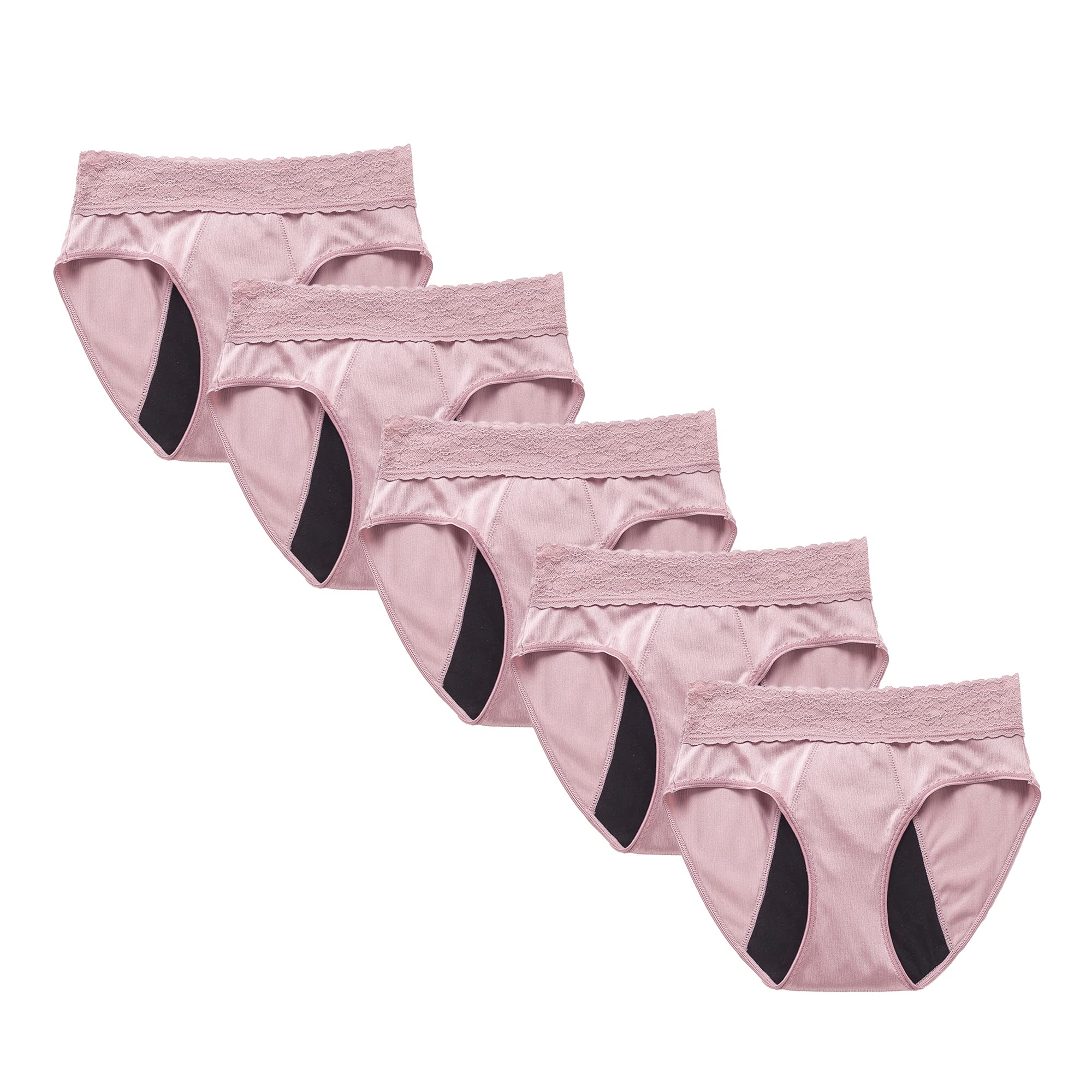 Calzoncillos fisiológicos de encaje de cuatro capas para mujer, cintura alta, transpirable, sexy, ropa interior cómoda y suave (rosa, morado, 5 piezas, XL)