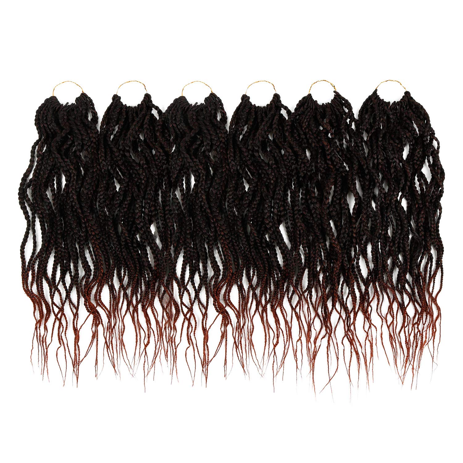20 Inch AU-THEN-TIC Wavy Box Braid Crochet Hair Goddess Box Braids Crochet Hair Crochet Box Braids Pre Stretched Synthetic Hair Extensions (20 Inch (Pack of 6), T1B/350-Tipped Off Black and copper)