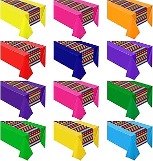 Oudain 12 Pcs Fiesta Tablecloth 108 x 54 Inch Plastic Tablecover Waterpr...