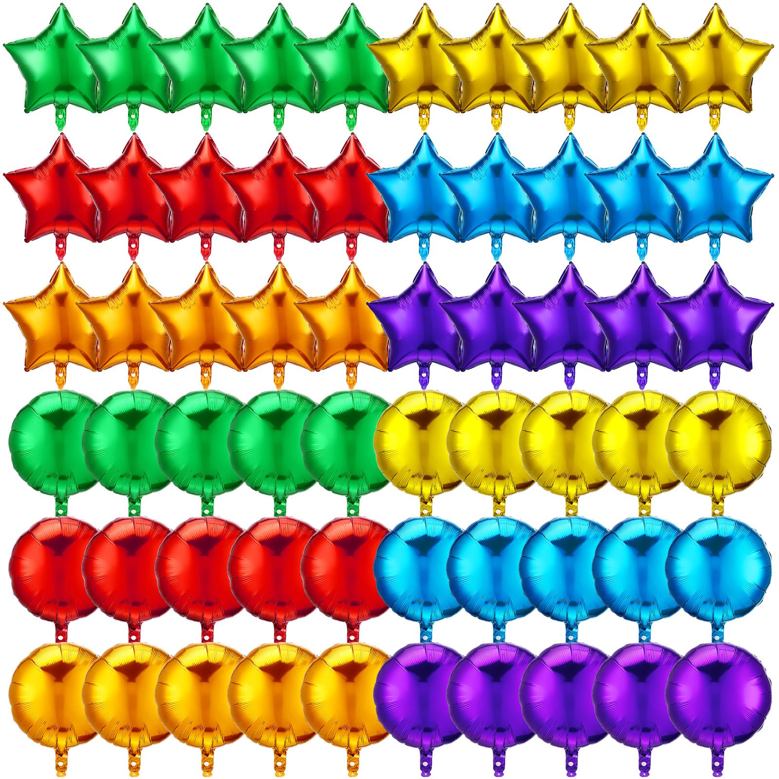 60 Pcs 18" Foil Balloons Bulk Multicolor Star and Round Shape Aluminum Foil Helium Balloons Gold Purple Red Metallic Balloons for Graduation Birthday Wedding Baby Shower Party Decoration