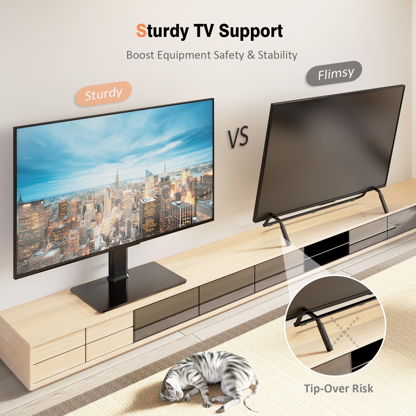 HT07B-002 - Supporto universale girevole per TV da 13 a 39 pollici, girevole a 100 gradi, altezza regolabile in 4 livelli, base in vetro temperato resistente, supporta fino a 40 kg