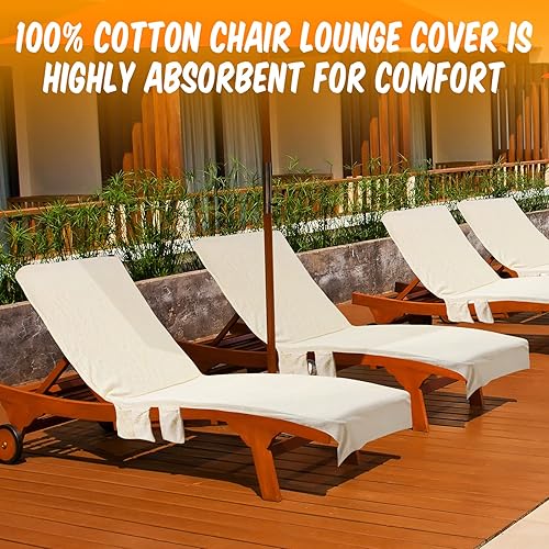 Miniatura 6 de Redbaker 4 fundas de algodón suave para silla de playa, toalla para tomar el sol, viajes, tumbona, con bolsillos laterales y superiores, para