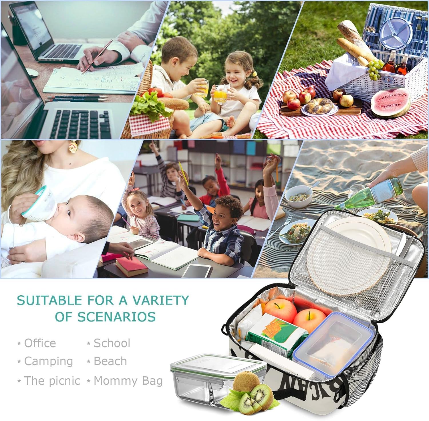 Eionryn Wild West Skull Cowboy Lunch Bags Lunch Box Insulated Cooler Bag Reusable Tote Shoulder Bag for Outdoor Picnic Meal Office