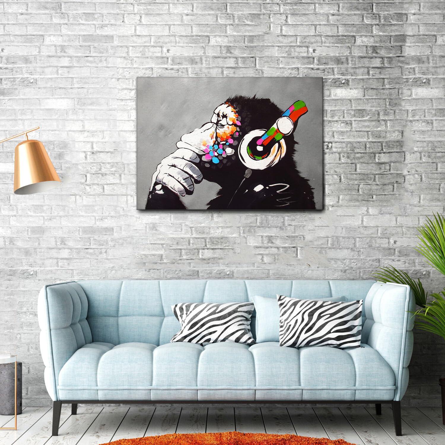 Giallobus - Quadro - Banksy - Dj Monkey - Tela Canvas Telaio Standard - 100x70 - Pronto da appendere - Quadri moderni per la casa