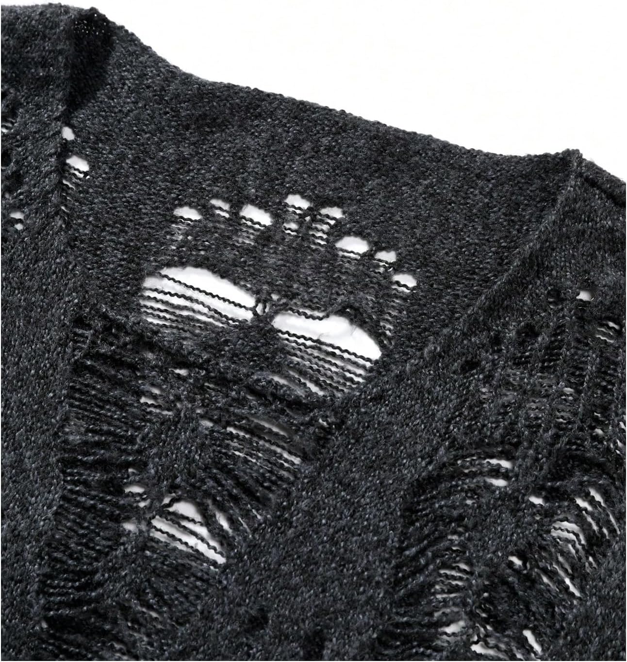 WDIRARA Men's Ripped Distressed Sweater Crewneck Long Sleeve Pullovers Oversized Hollow Out Knit Top Gothic Punk Rock Emo - Image 3