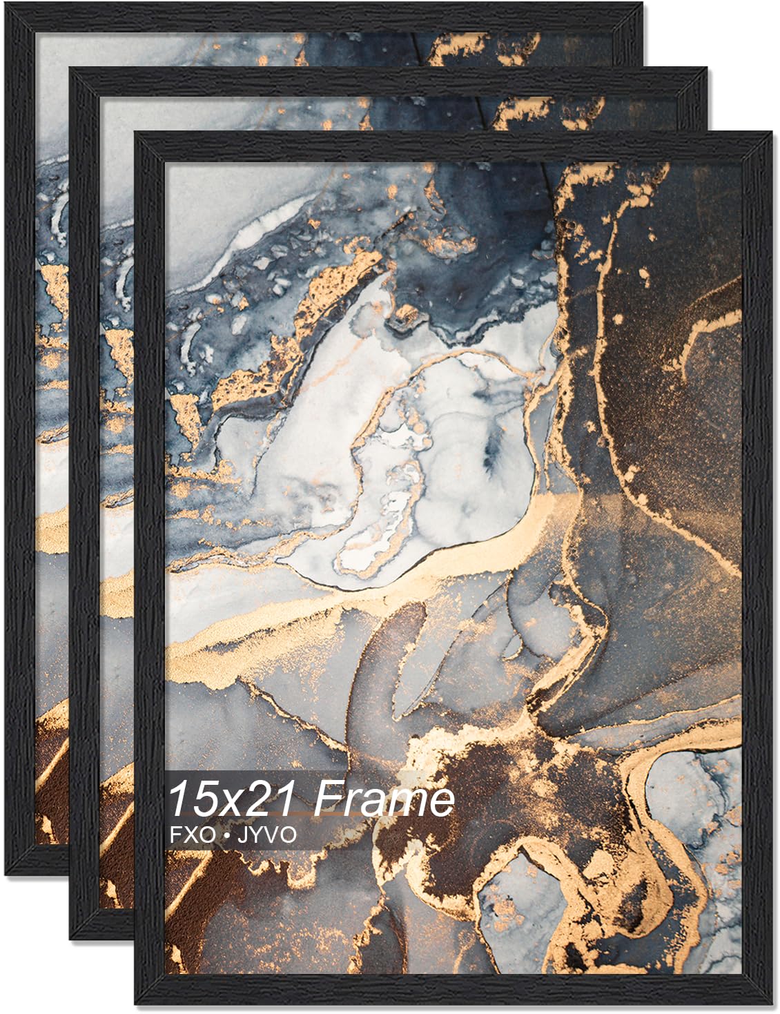 Fxojyvo Engineered Wood 15x21 Picture Frame Set of 3, Black Frame for 15 x 21 Inch Picture Poster Photo, Light Weight 15 by 21 Frame with Wood-grain for Wall - 3 Pack/Black/15 x21 โ image 1