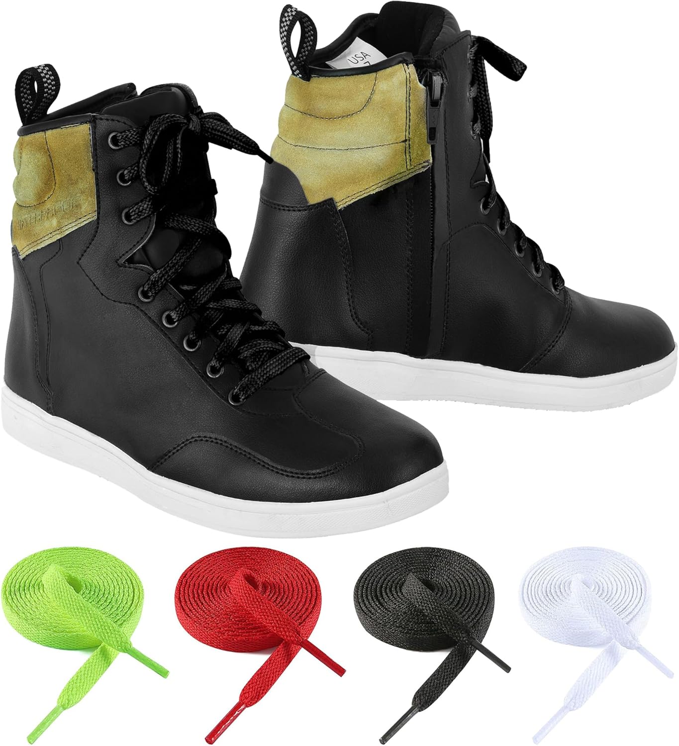 Leather Motorcycle Shoes Reinforced Toe and Heel Motocross Sneakers for Men's Motorbike Touring Non-Slip Rubber Sole CE Boots