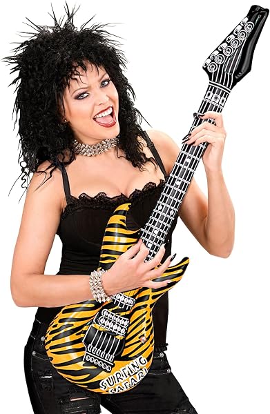 W WIDMANN MILANO Party Fashion - Aufblasbare Gitarre, Kostüm Accessoire mit Trageband, Luftgitarre, Instrument für Karneval - 5