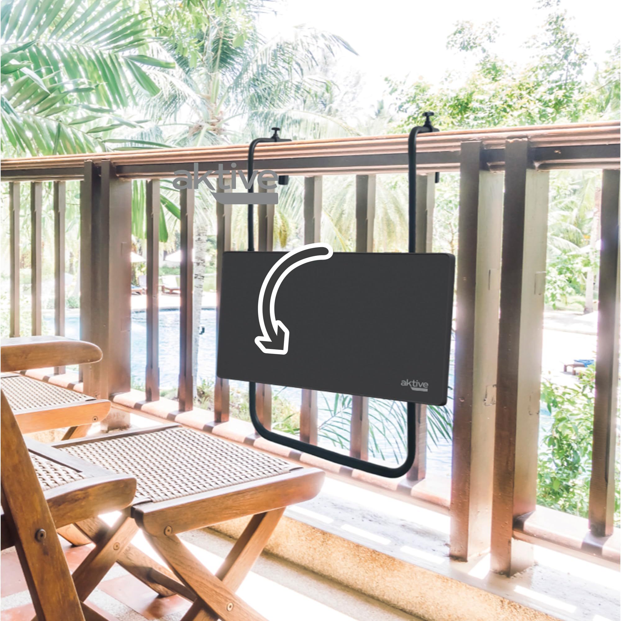 Table Suspendue De Balcon Pliante FANTASK - 60,5x40,5 Cm, Charge 20 Kg, Réglable En Hauteur, Noir