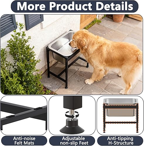 Miniatura 5 de Piskyet Cuenco elevado de agua para perros de 2.5 galones para razas grandes, acero inoxidable elevado ajustable de 14.2 pulgadas con soporte de