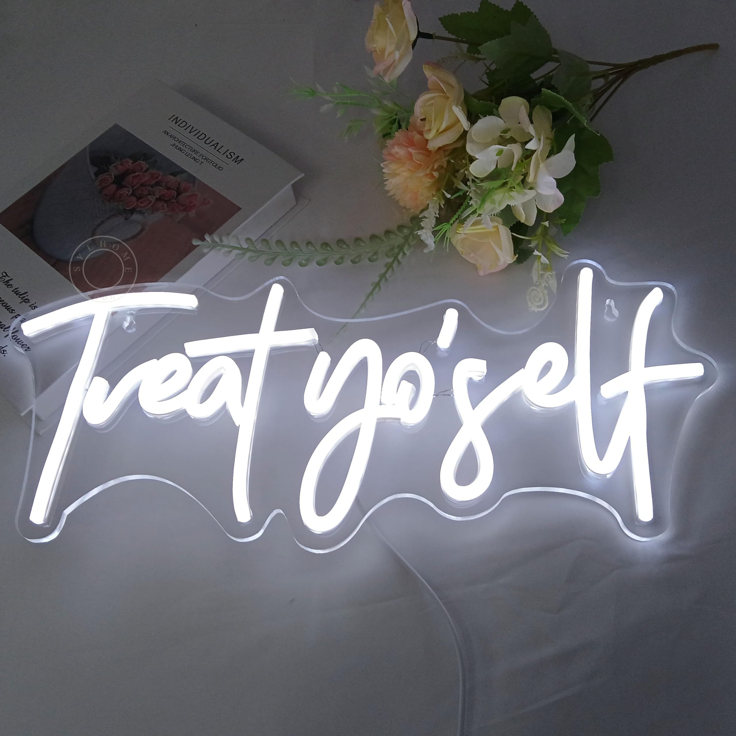 SYLHOME Treat Yourself LED-Neon-Lichtschild, Schlafzimmer, Kinderzimmer, Wohnzimmer, Kunst, Wanddekoration, Schild, Zuhause, Familie, Geburtstag, Weihnachten, Hochzeit, Party, Geschenke, beleuchtetes