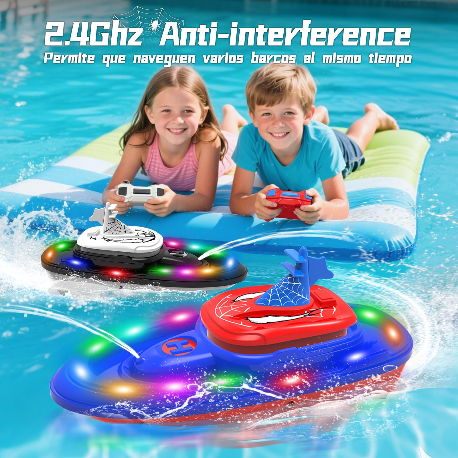 RC Battle Boat 2-Pack with Water Spray, Remote Control Boat Toys Dual Combat Modes, LED Lights - for Pools, Lakes, Outdoor Fun - Gift for Boys, Kids, Adults