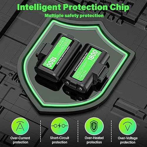 Miniatura 4 de Paquete de baterías recargables para control Xbox, 2 x 4800 mWh (1800 mAh) con 4 fundas para Xbox Series SX, Xbox OneSXX Elite Xbox Wireless Remote