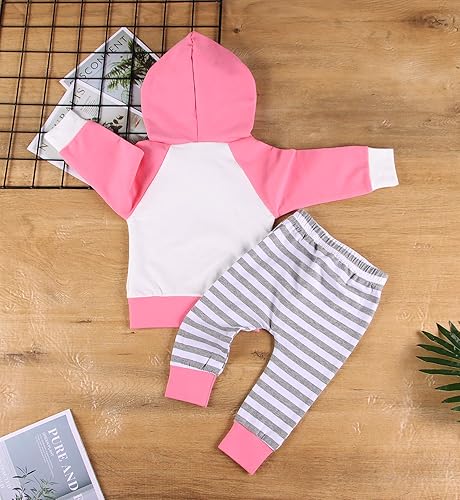 Miniatura 3 de Ritatte Ropa para bebé niña, sudadera con capucha de manga larga, pantalones a rayas, conjunto de sudadera para niña, traje de otoño e invierno