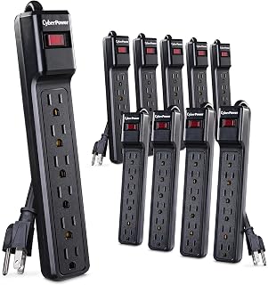 CyberPower CSB6012MP10 Essential Surge Protector, 1200J/125V, 6 Outlets, 12ft Power Cord, Black, 10 Pack