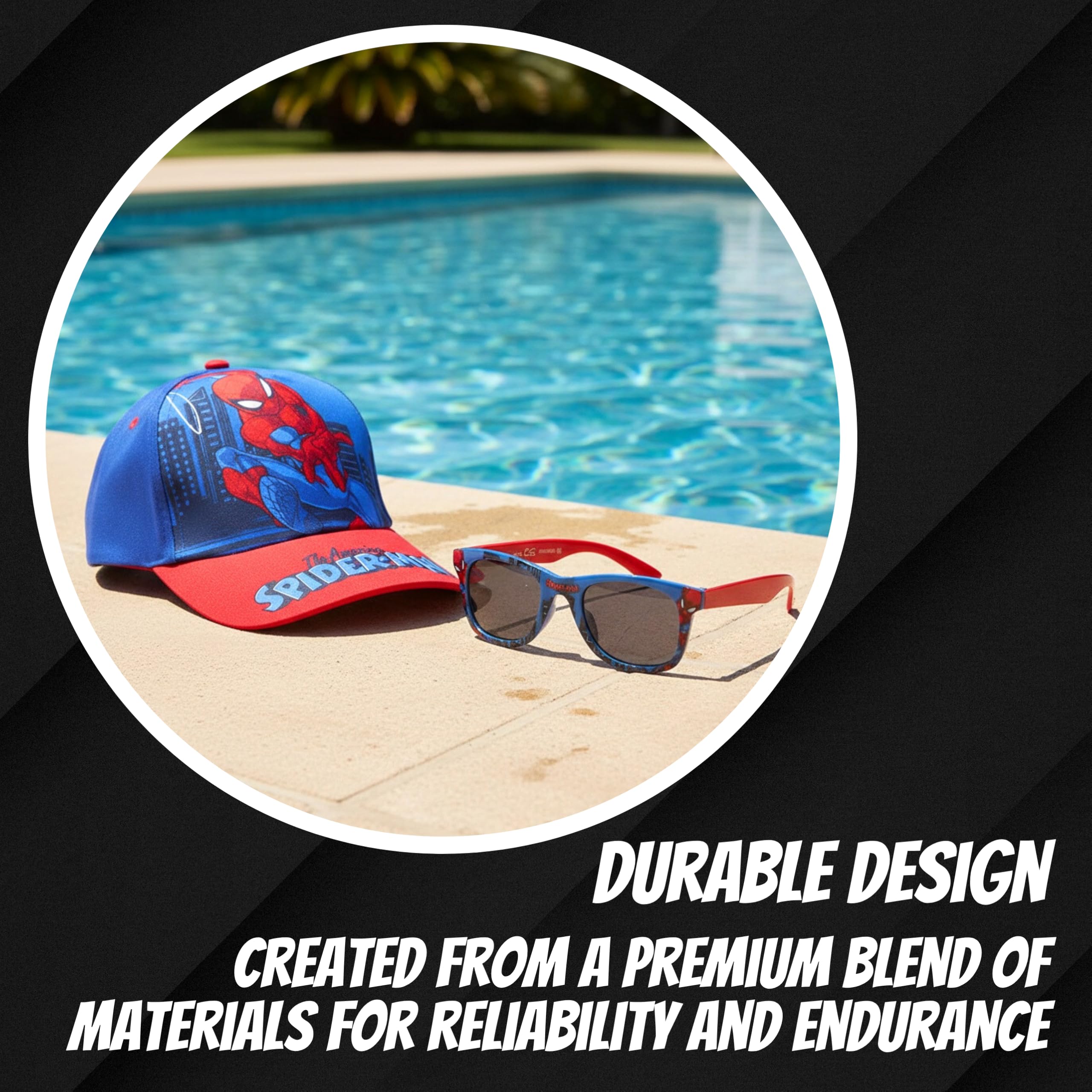 Marvel Spider-Man Set da Cappello da Baseball e Occhiali da Sole per Ragazzi, Occhiali da Sole con Protezione UV, Berretto per Bambini