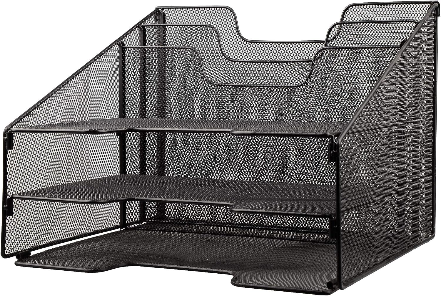 Techly 368062 Organizer da Scrivania a 3 Vassoi e 2 Sezioni Verticali Nero