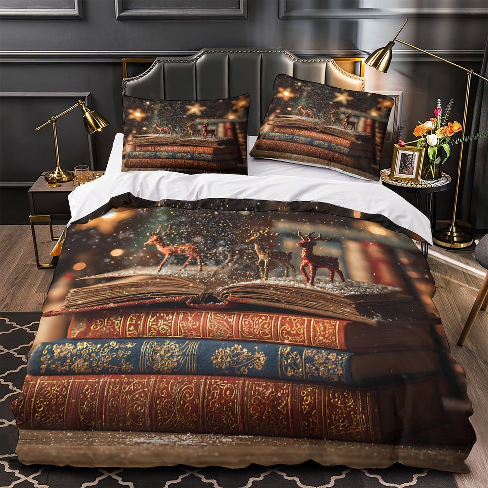 MMDASBVPE Christmas Books Comforter Cover 3D Print Premium 3-Piece Bedding Set Hidden Zipper Quilt Cover Super Soft Hypoallergenic for Adults Kids Girls Boys Women Teens Double（200x200cm）