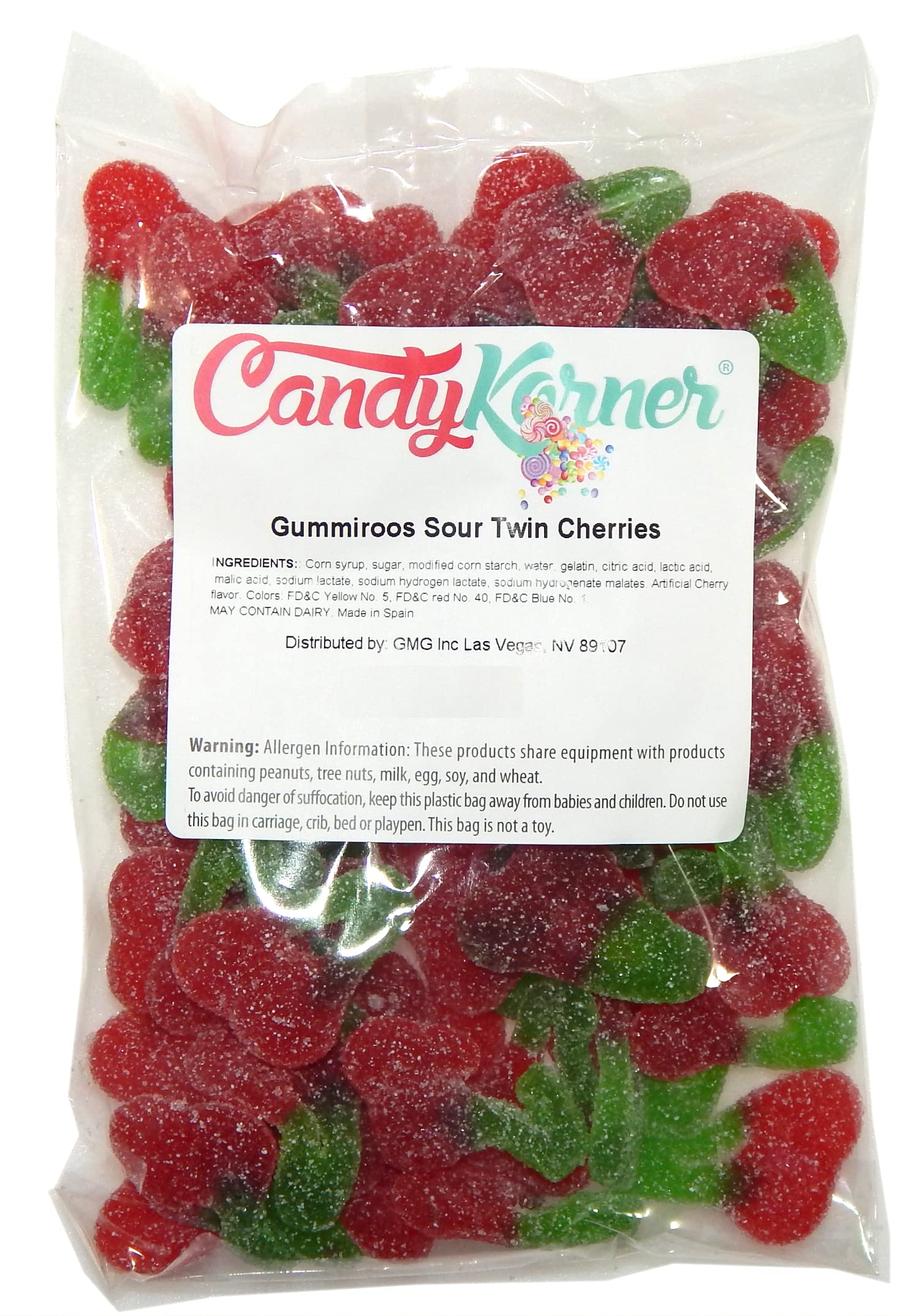 Gummi Twin Cherries - Sour Cherries - Twin Cherries Gummy 1/2 Pound ( 8 Ounce )
