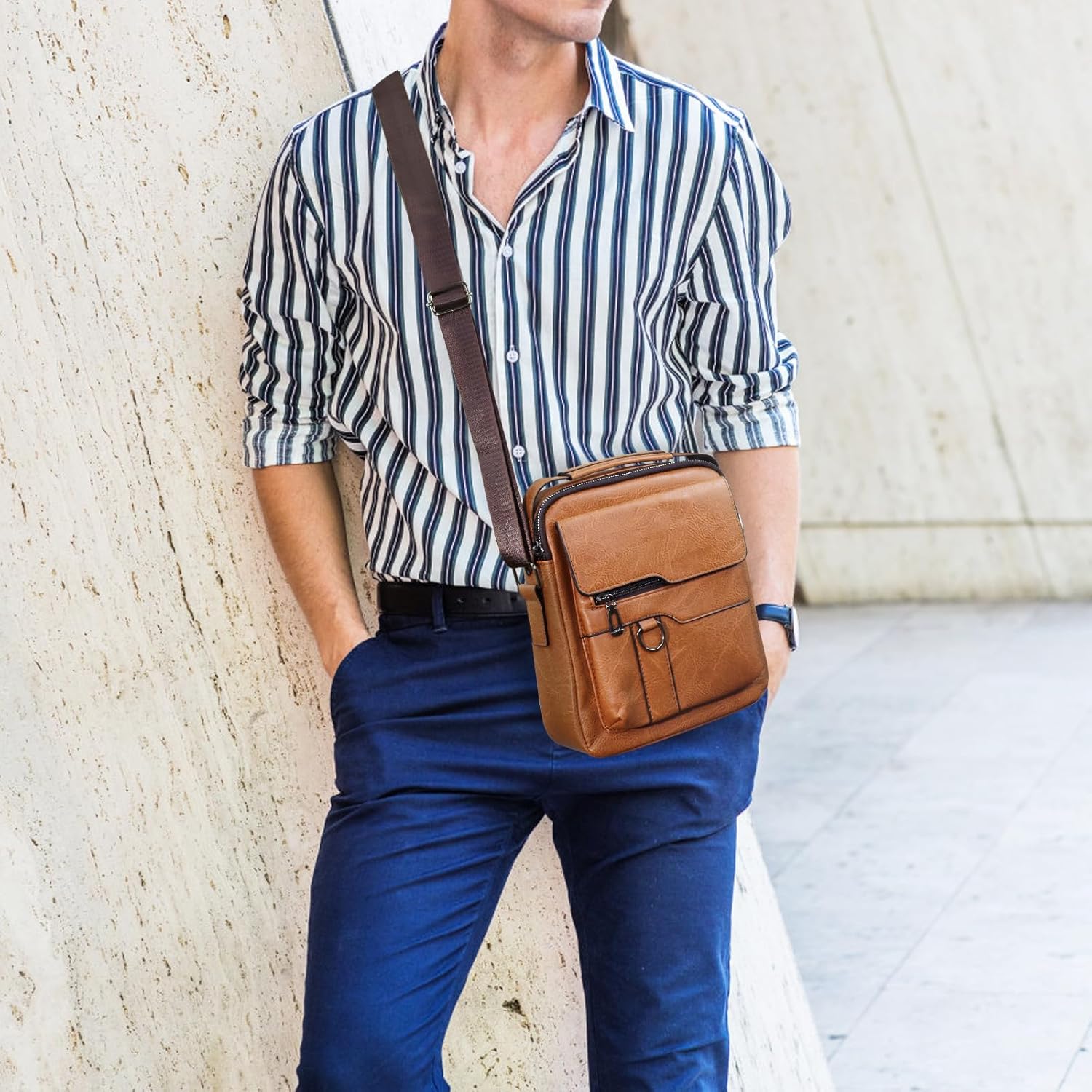 Messenger Bag for Men, 5 Pockets Shoulder Bag for Men with Zipper, Mens Crossbody Bag with Adjustable Strap - Image 7