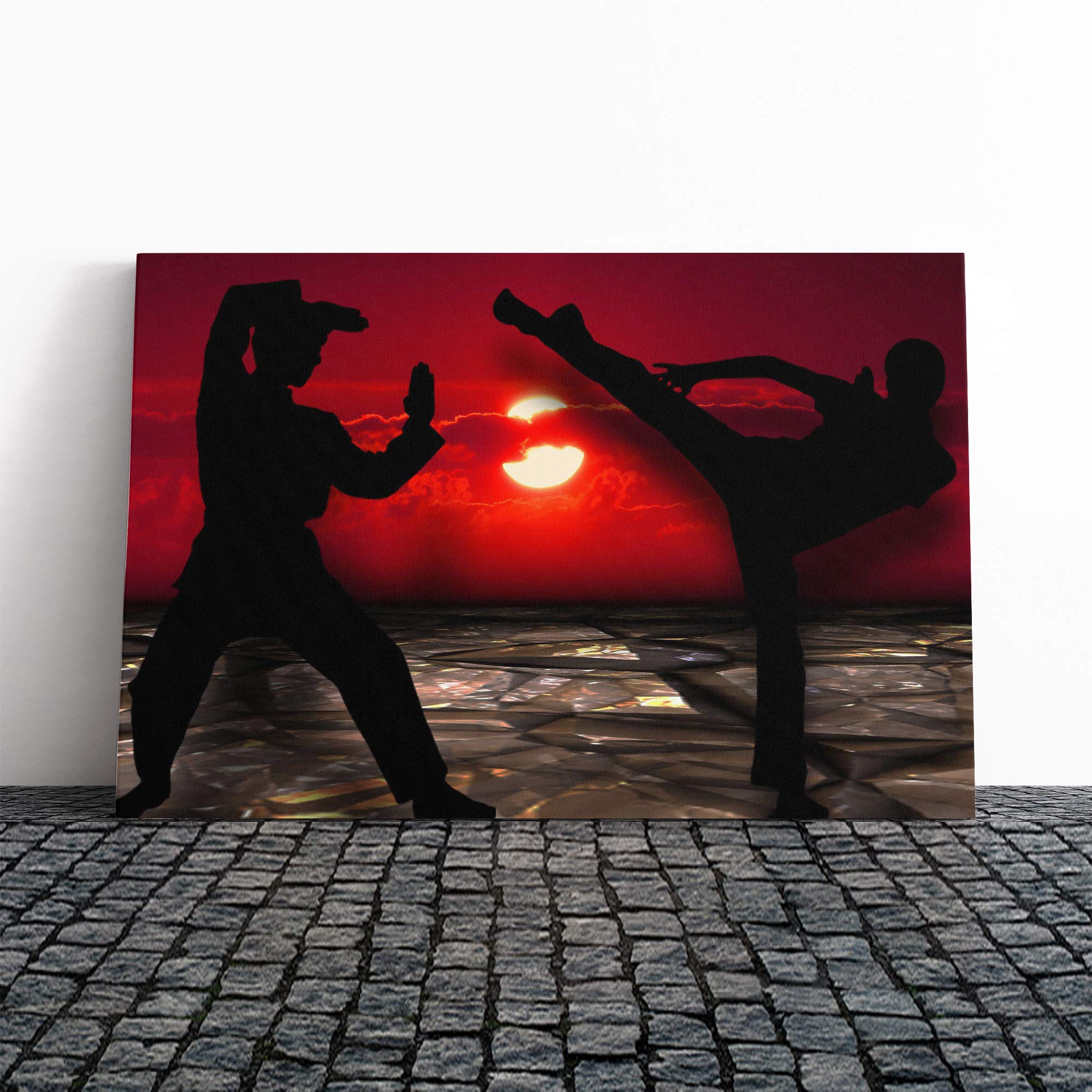 Wall Martial Arts Red Sunset Canvas Print | Gallery Wrapped 30mm Frame Wall Art | 20x14 inches | Ready to Hang | Contemporary Landscape Picture | Living Room Bedroom Lounge Office