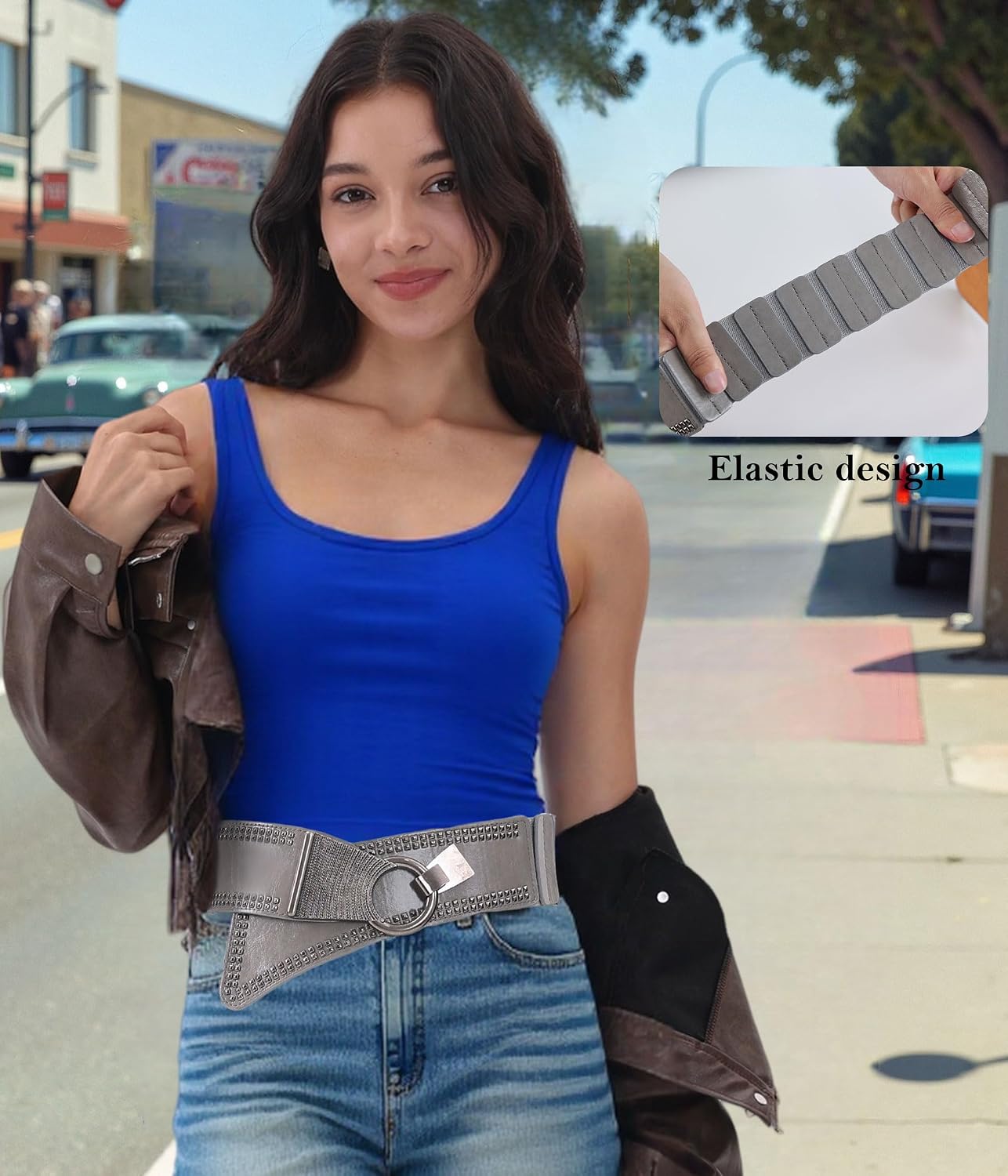 Adjustable Wide Elastic Belt for Women – Vintage Buckle, Stretchy Waistband, Versatile for Jeans, Dresses & Casual Wear image 3