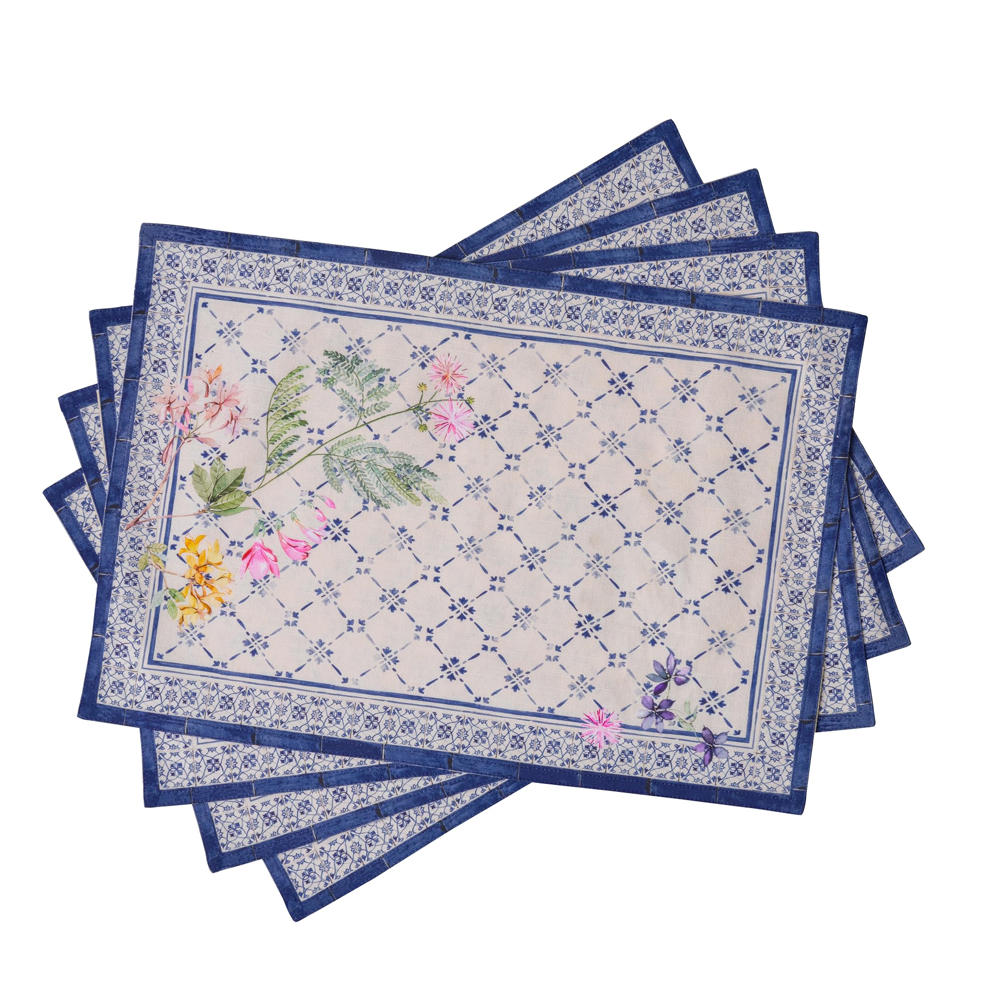 Maison d' Hermine Placemats Set of 4 100% Cotton Washable Reusable Table Mats for Home Kitchen Dining Party Wedding Restaurant Spring Summer (Faience, 33 cm x 48 cm)