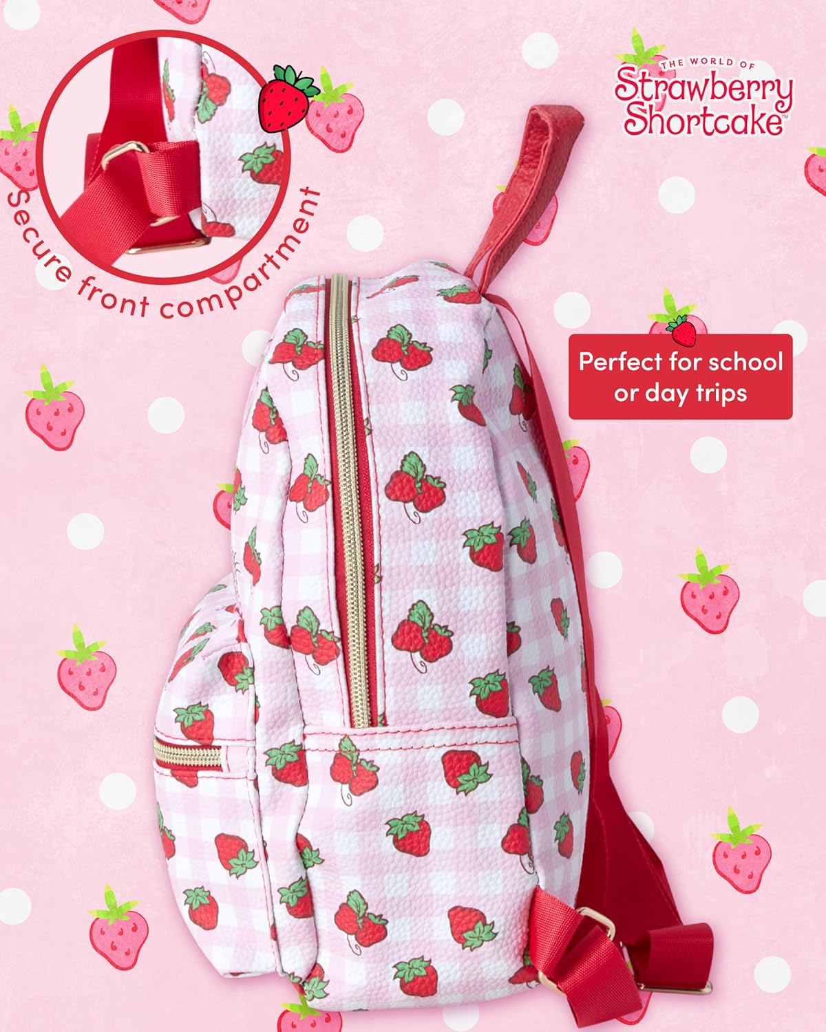 Fast Forward Girls Strawberry Shortcake Kids Backpack - 10 Inch Mini Bookbag Preschool Elementary Backpack for School, Size One Size, Strawberry Shortcake Red - Image 4