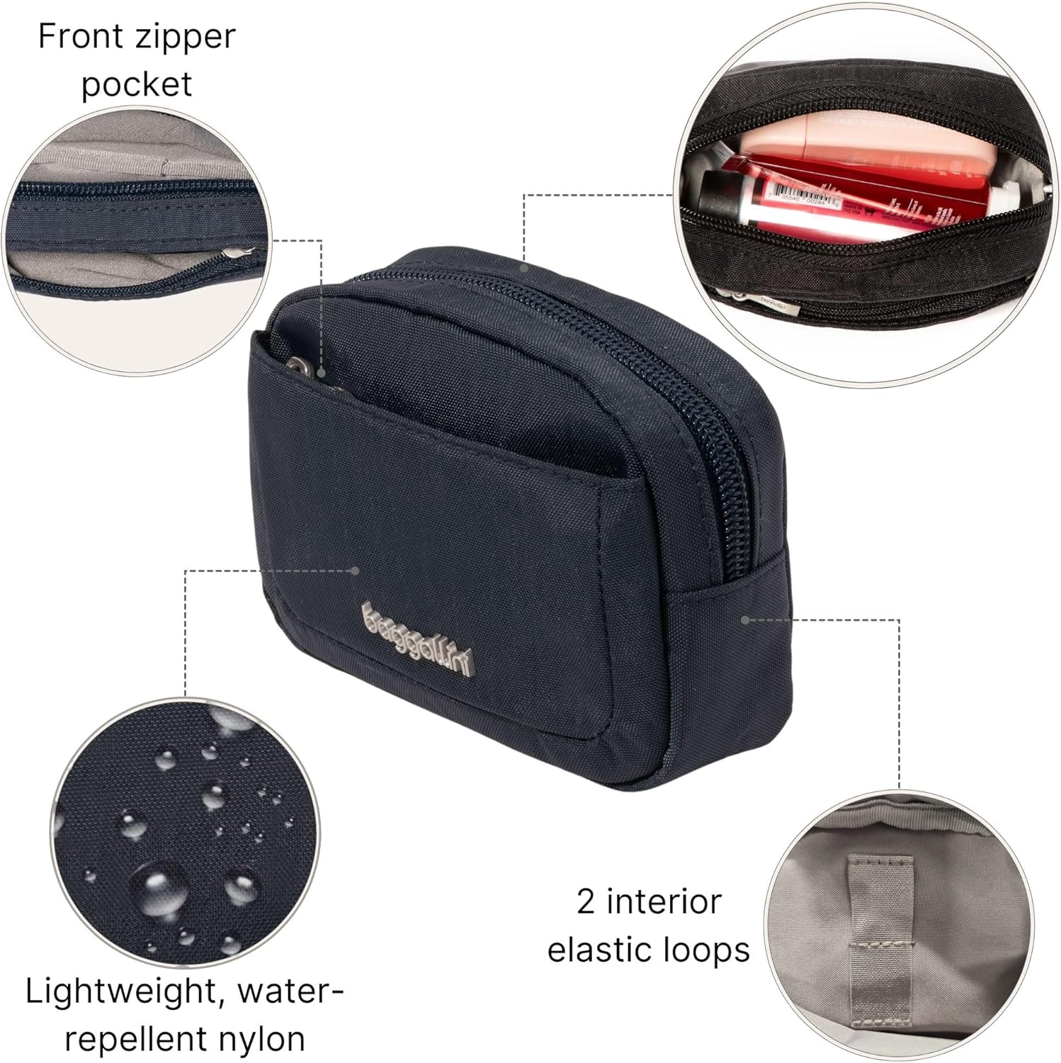 Baggallini Women's Pocket Cosmetic - Lightweight Bag - Travel Essentials Makeup Organizer Mini
