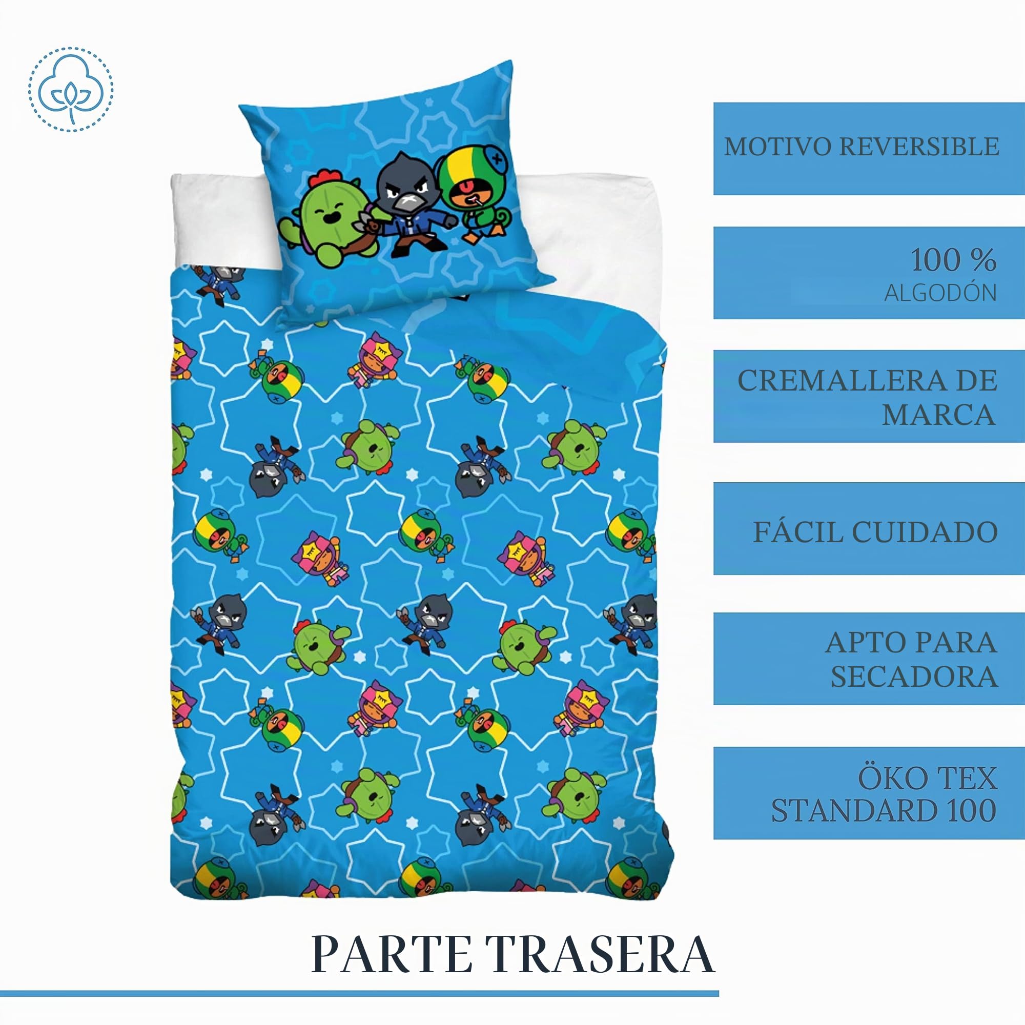 Brawl Stars Ropa de cama 135x200 + 80x80 Figuras Gamer · 100% algodón · Ropa de cama para niños adolescentes, artículos para fanáticos..